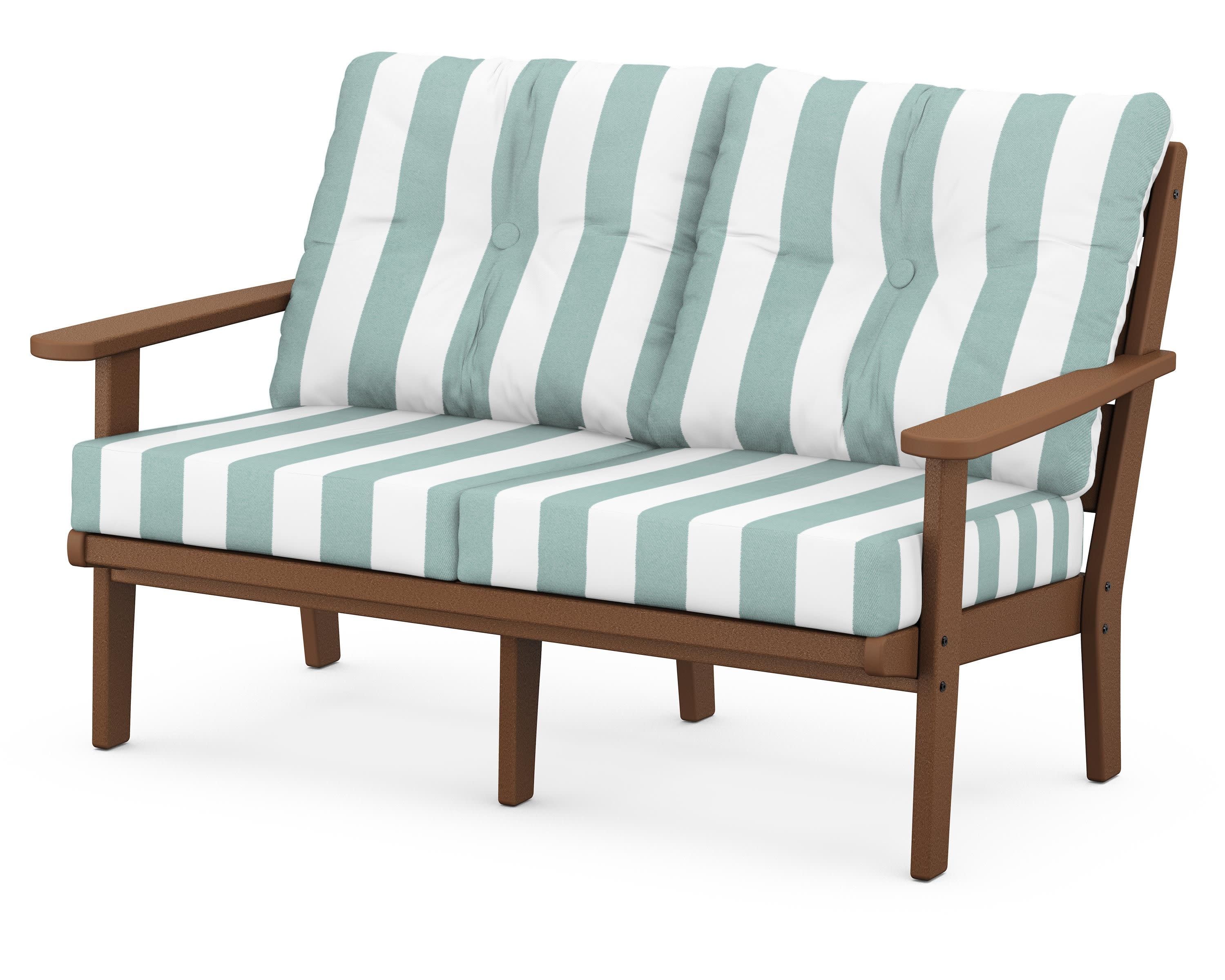 Lakeside Deep Seating Loveseat in Teak / Cabana Stripe Glacier Spa