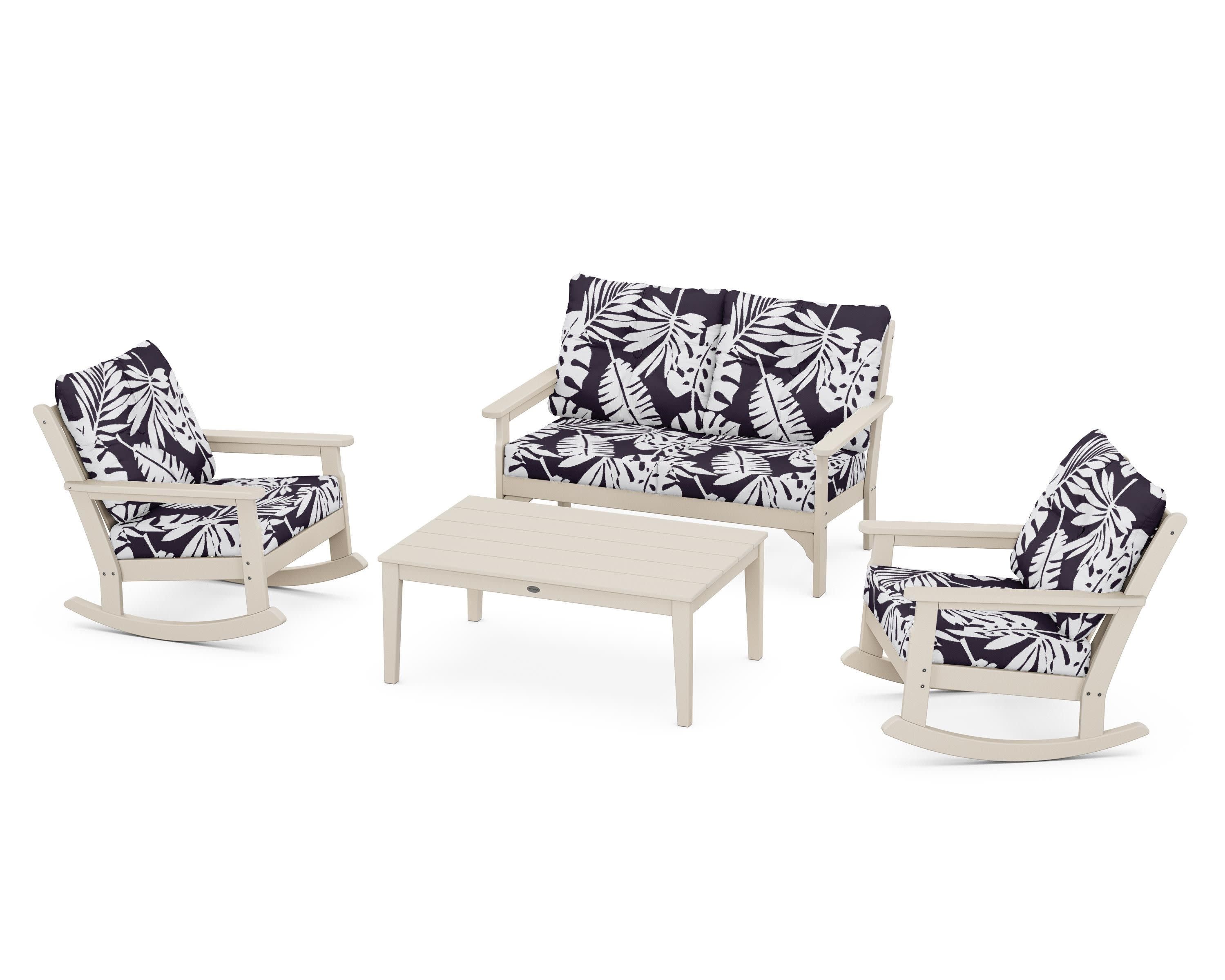 Vineyard 4-Piece Deep Seating Rocking Chair Set in Sand / Leaf Navy