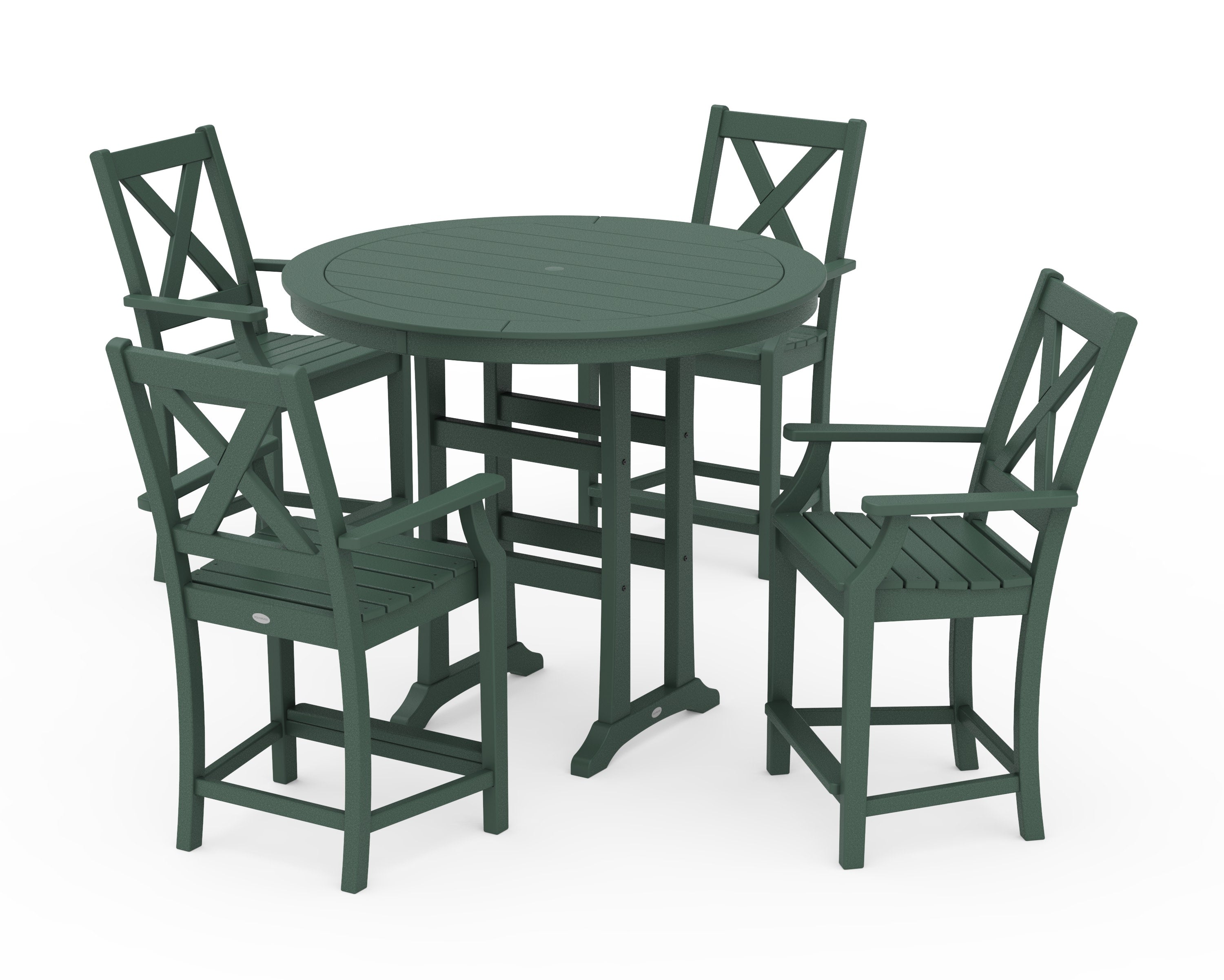 Braxton 5-Piece Nautical Trestle Arm Chair Counter Set in Green