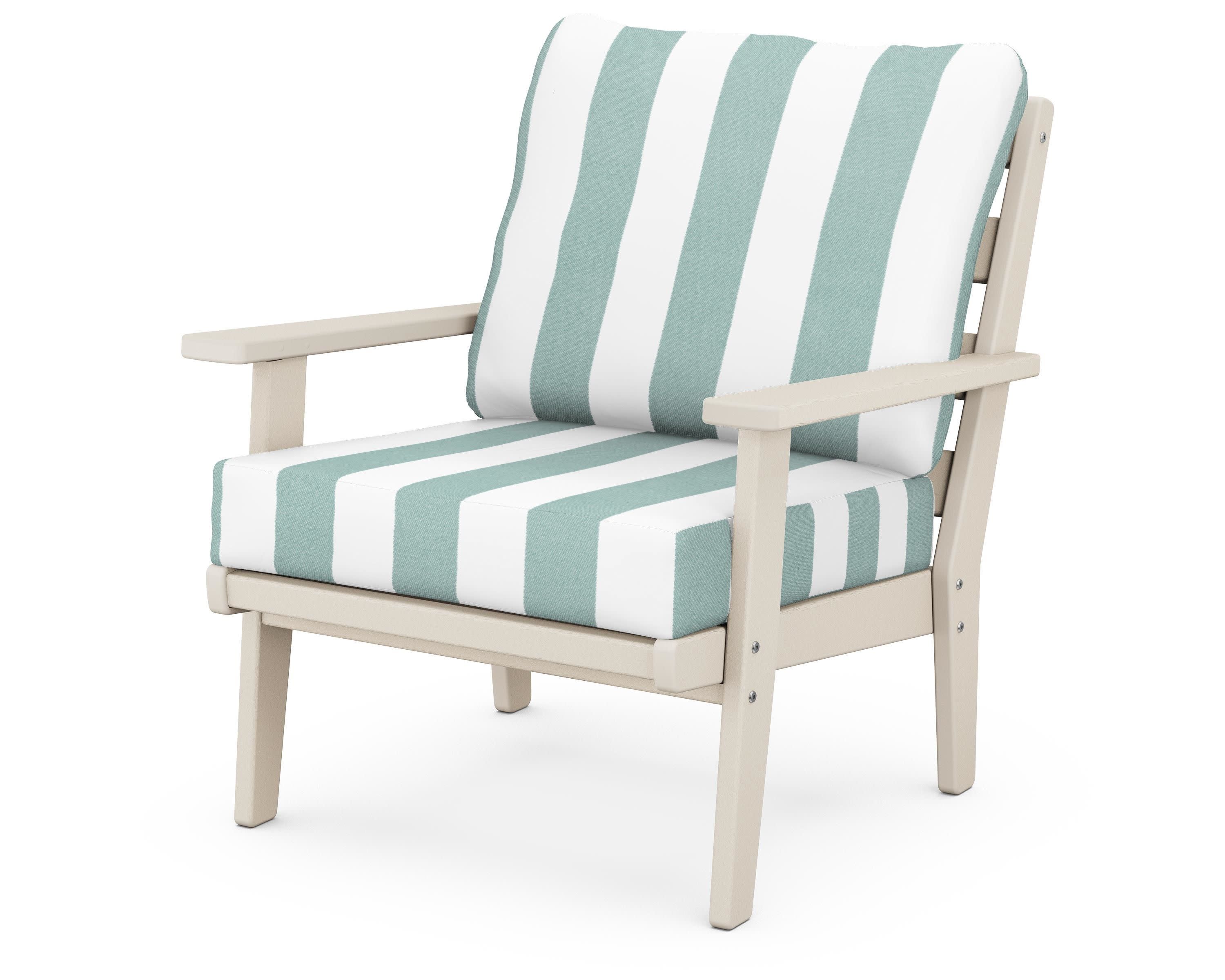 Grant Park Deep Seating Chair in Sand / Cabana Stripe Glacier Spa
