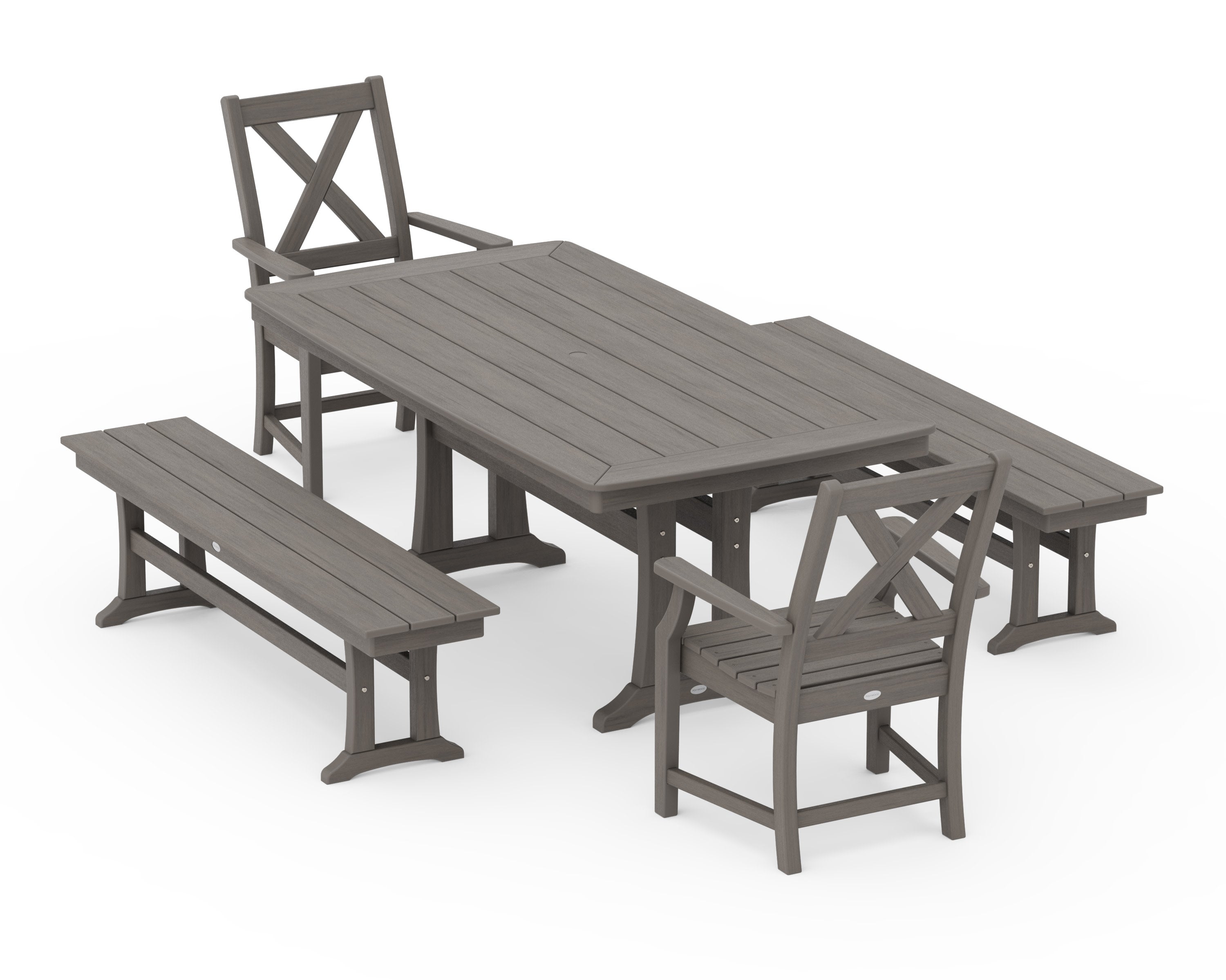 Braxton 5-Piece Dining Set with Trestle Legs in Driftwood
