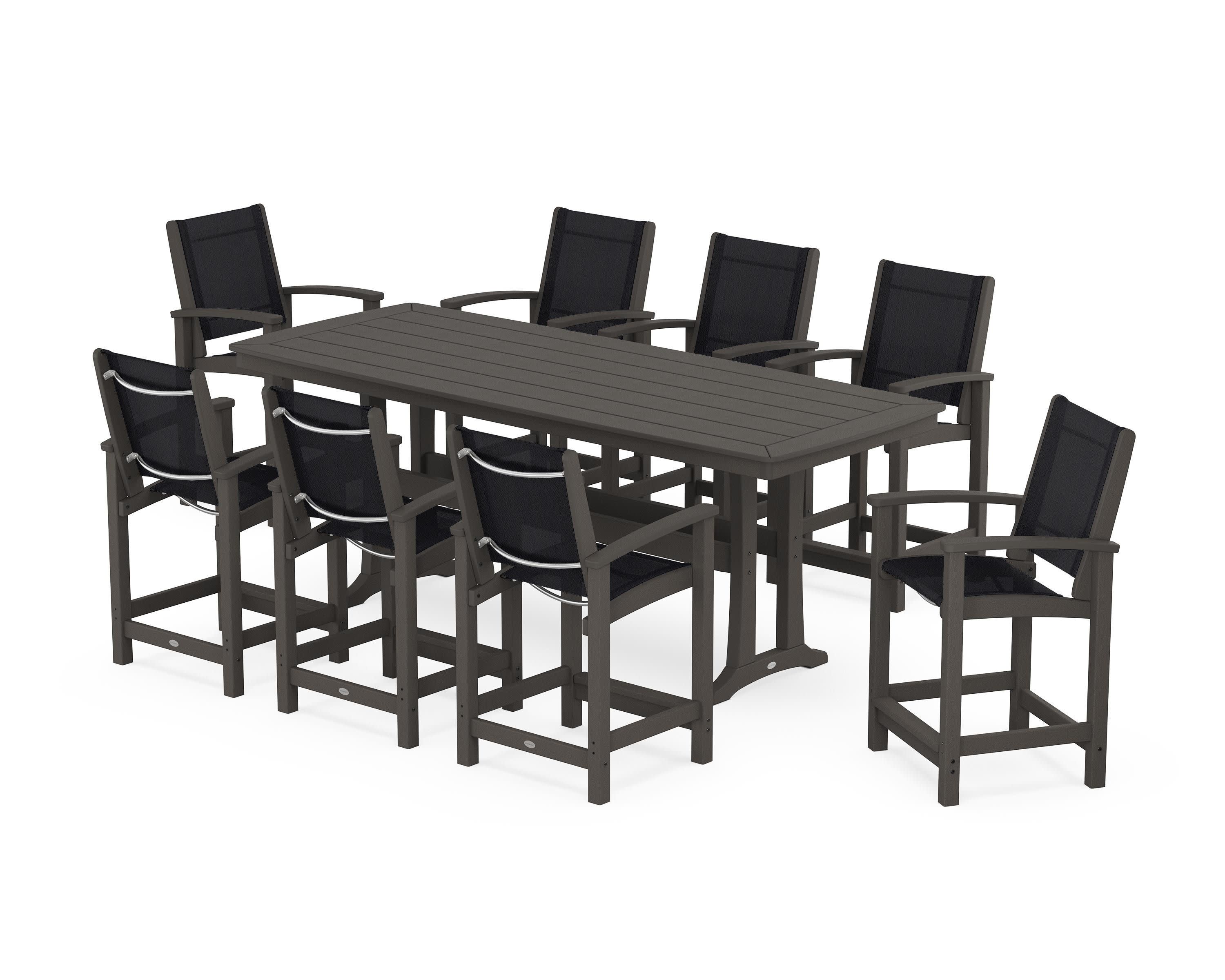 Coastal 9-Piece Counter Set with Trestle Legs in Vintage Coffee / Black Sling