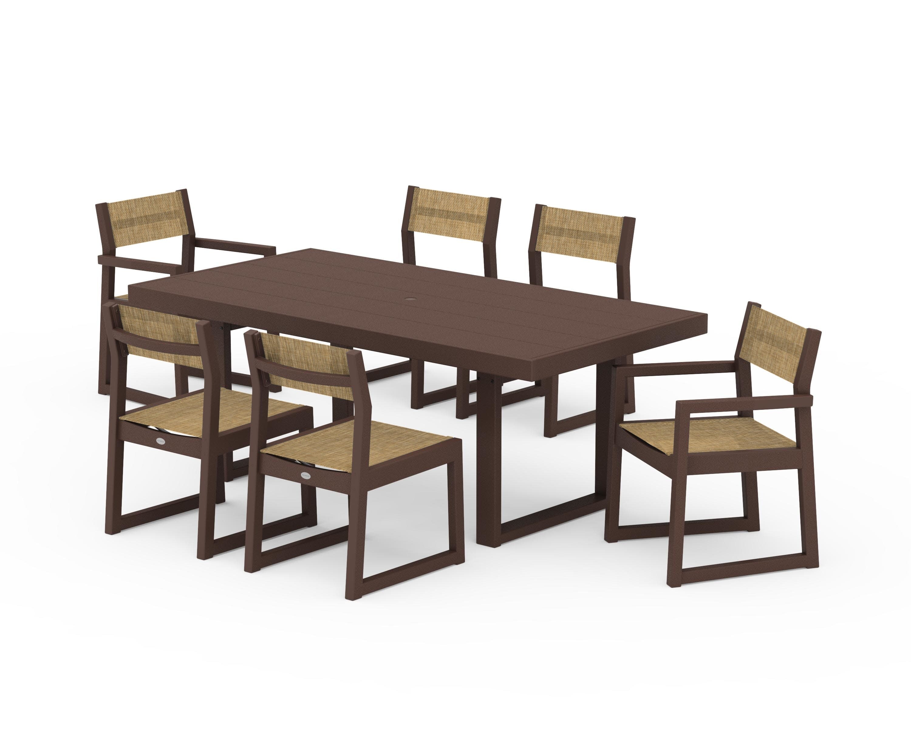 EDGE Sling 7-Piece Dining Set in Mahogany / Burlap Sling