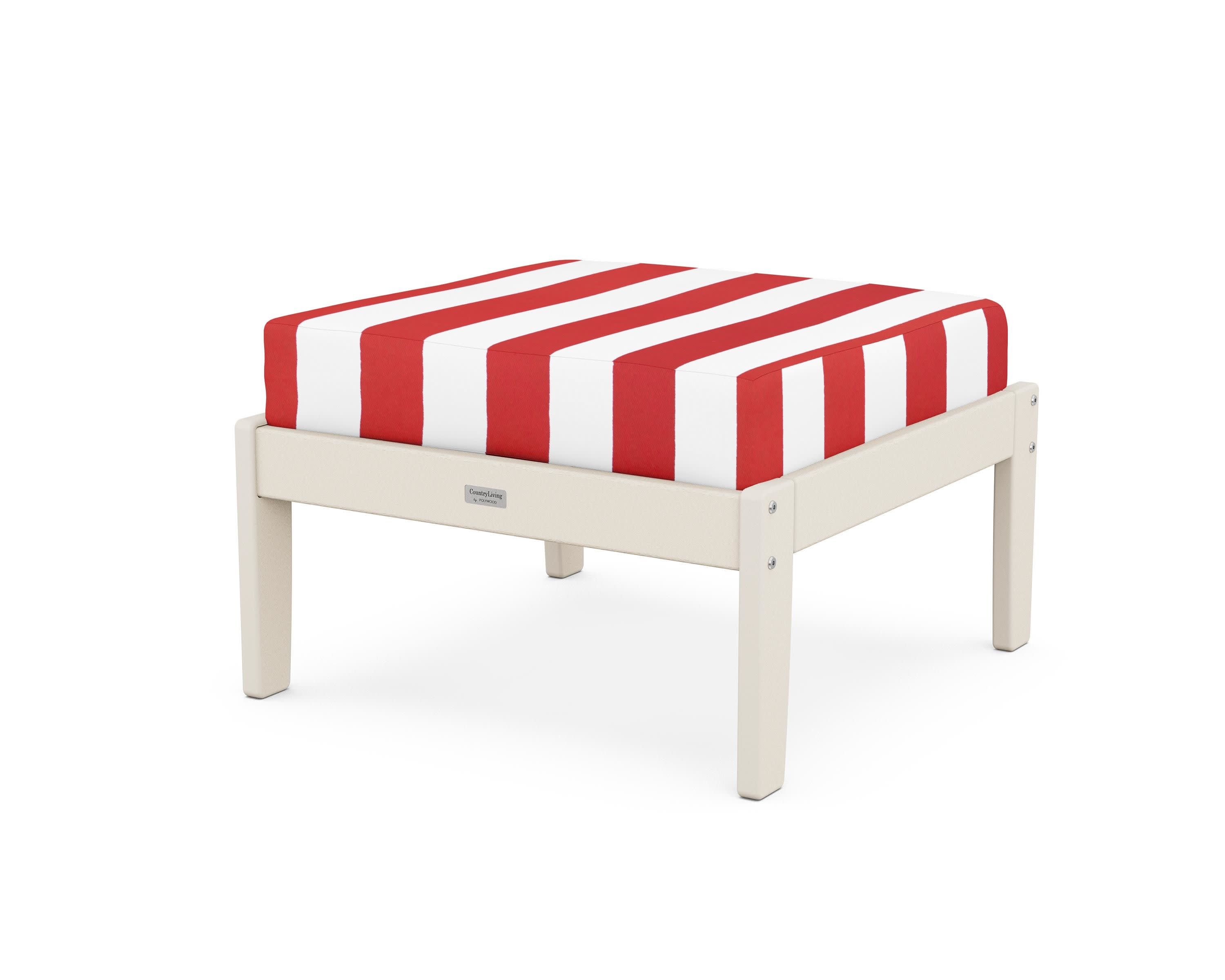Cottage Deep Seating Ottoman in Sand / Cabana Stripe Crimson