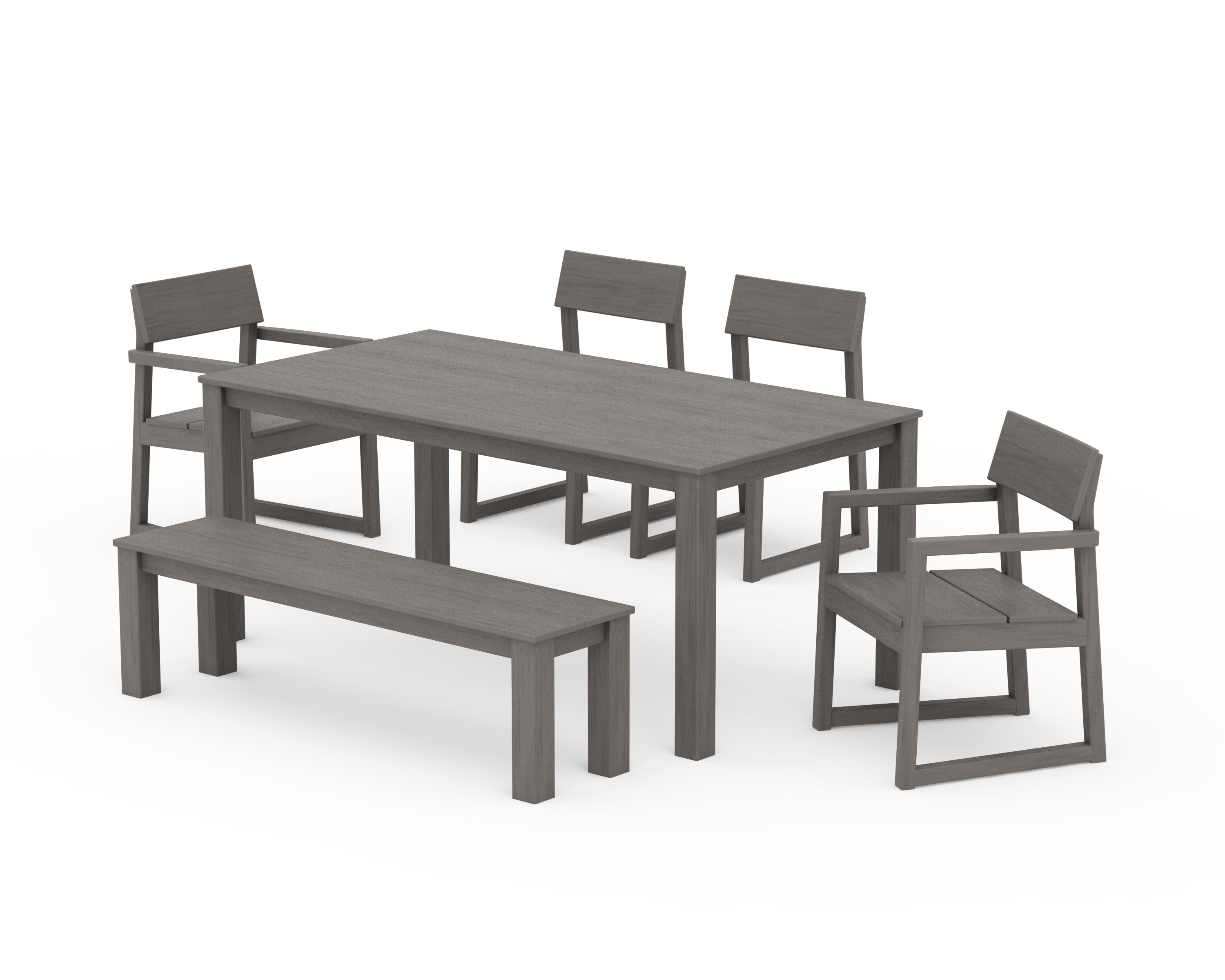 EDGE 6-Piece Parsons Dining Set with Bench in Driftwood