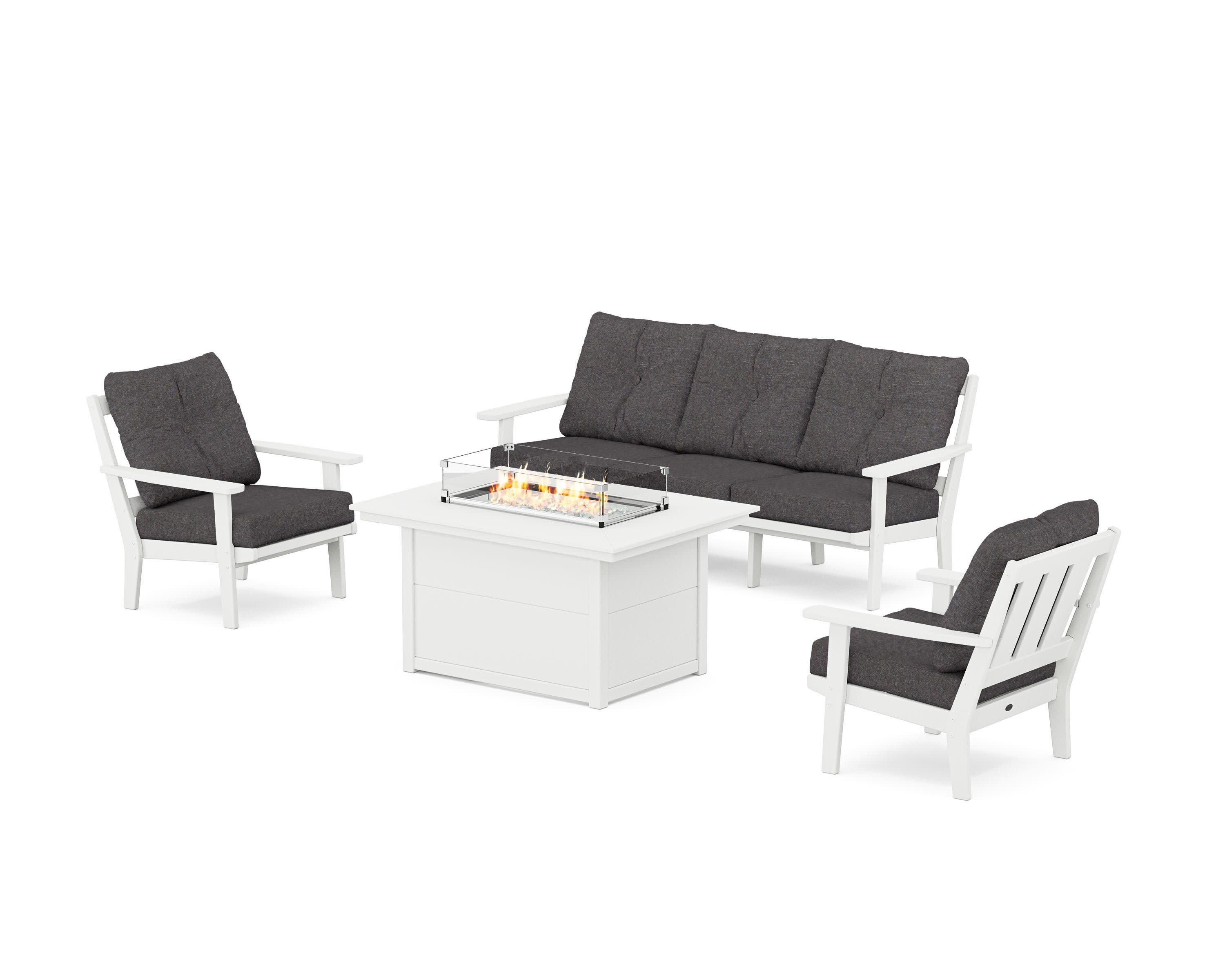 Oxford Deep Seating Fire Pit Table Set in White / Ash Charcoal