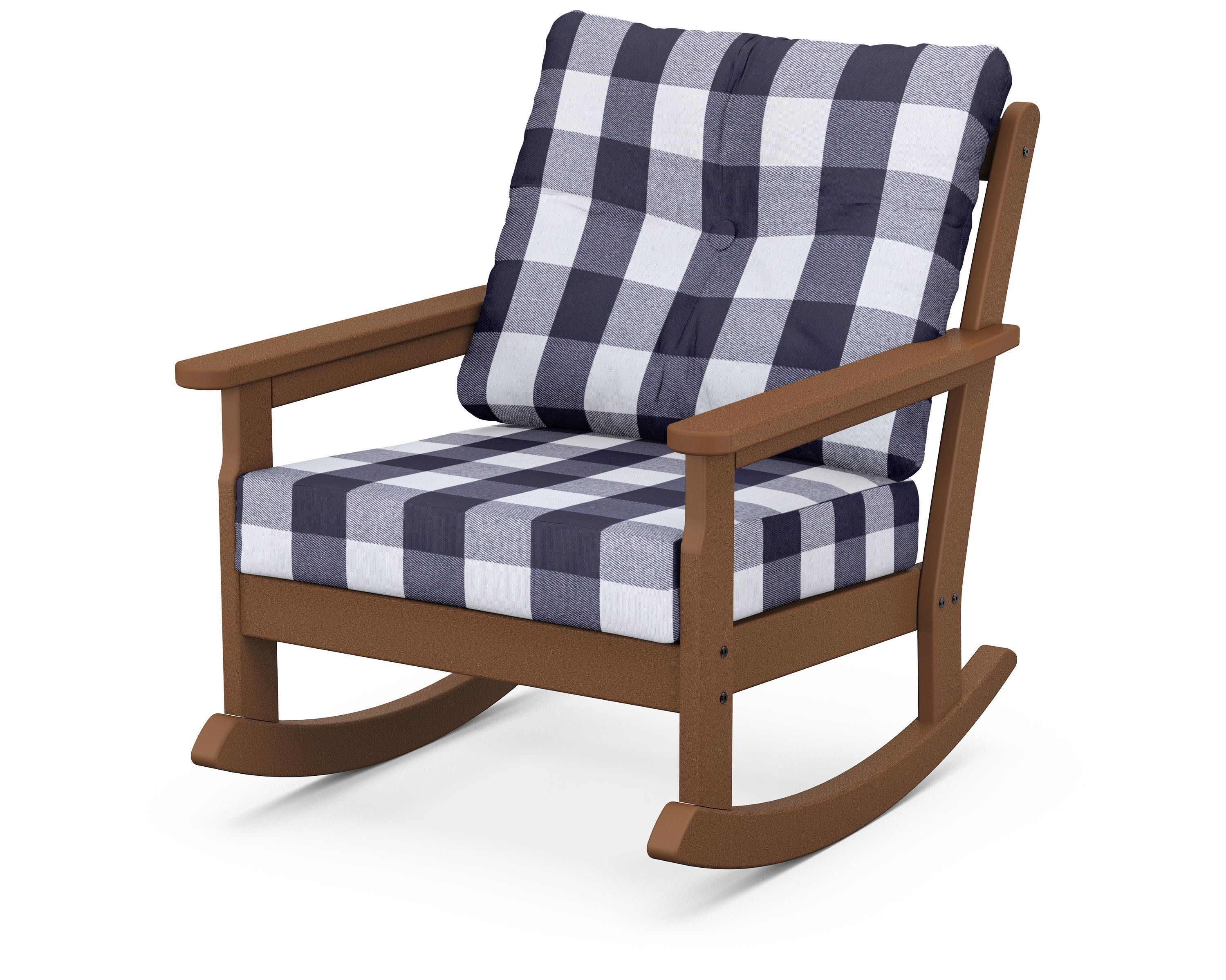 Vineyard Deep Seating Rocking Chair in Teak / Buffalo Plaid Navy