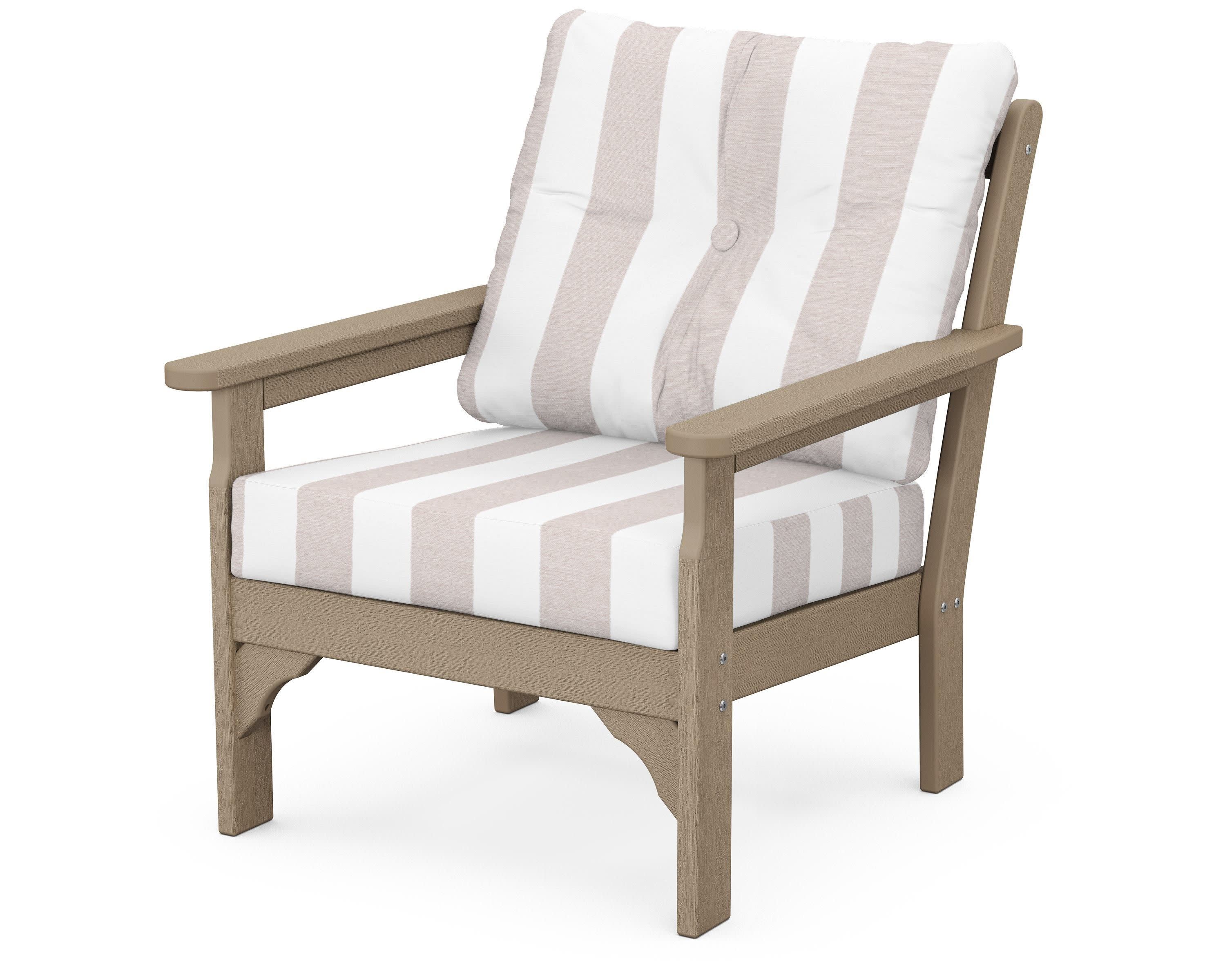 Vineyard Deep Seating Chair in Vintage Sahara / Cabana Stripe Dune Burlap