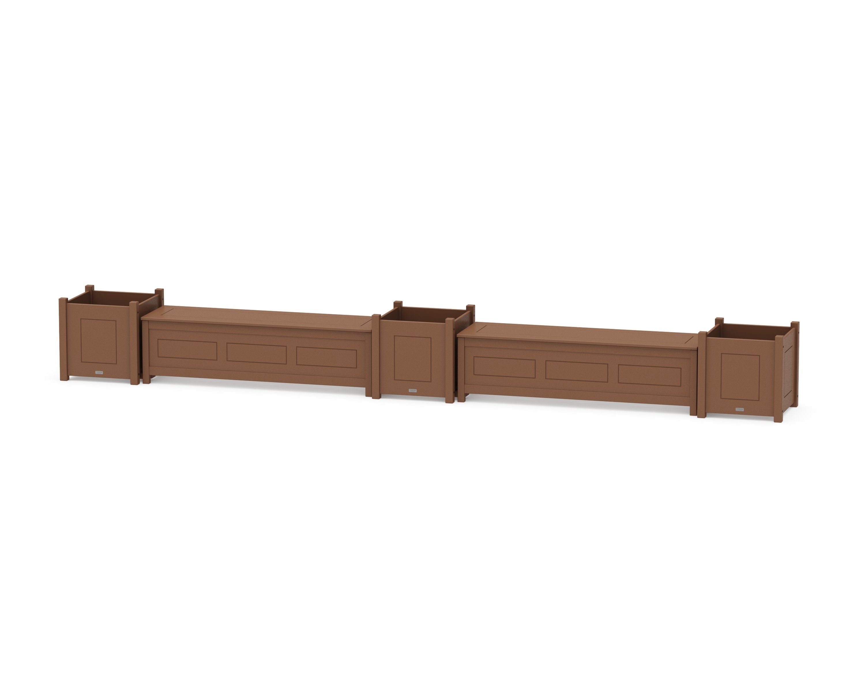 60" Country Living Straight Double Planter Storage Bench Set- Large in Teak