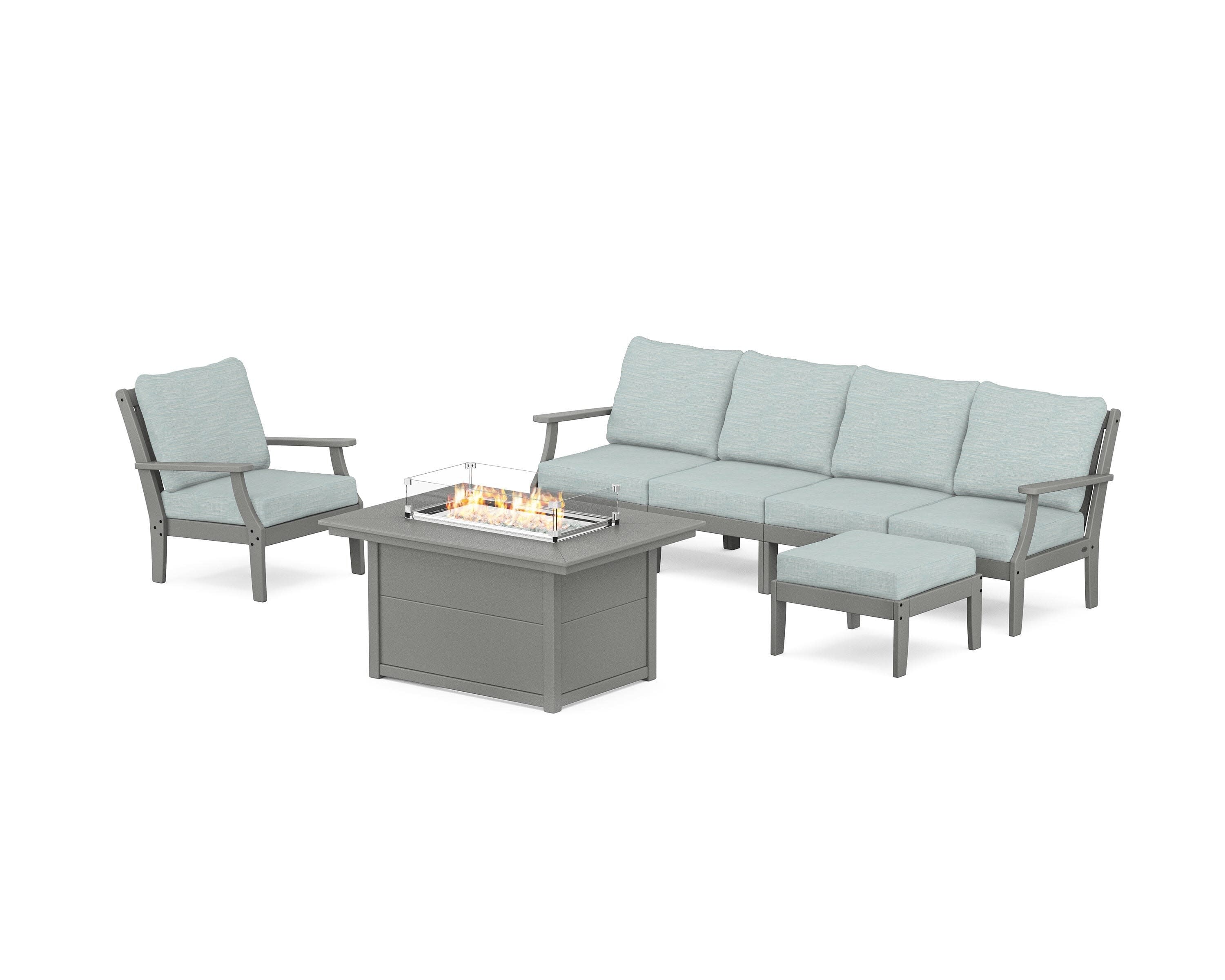 Braxton Sectional Lounge and Fire Pit Set in Slate Grey / Soothe Mist