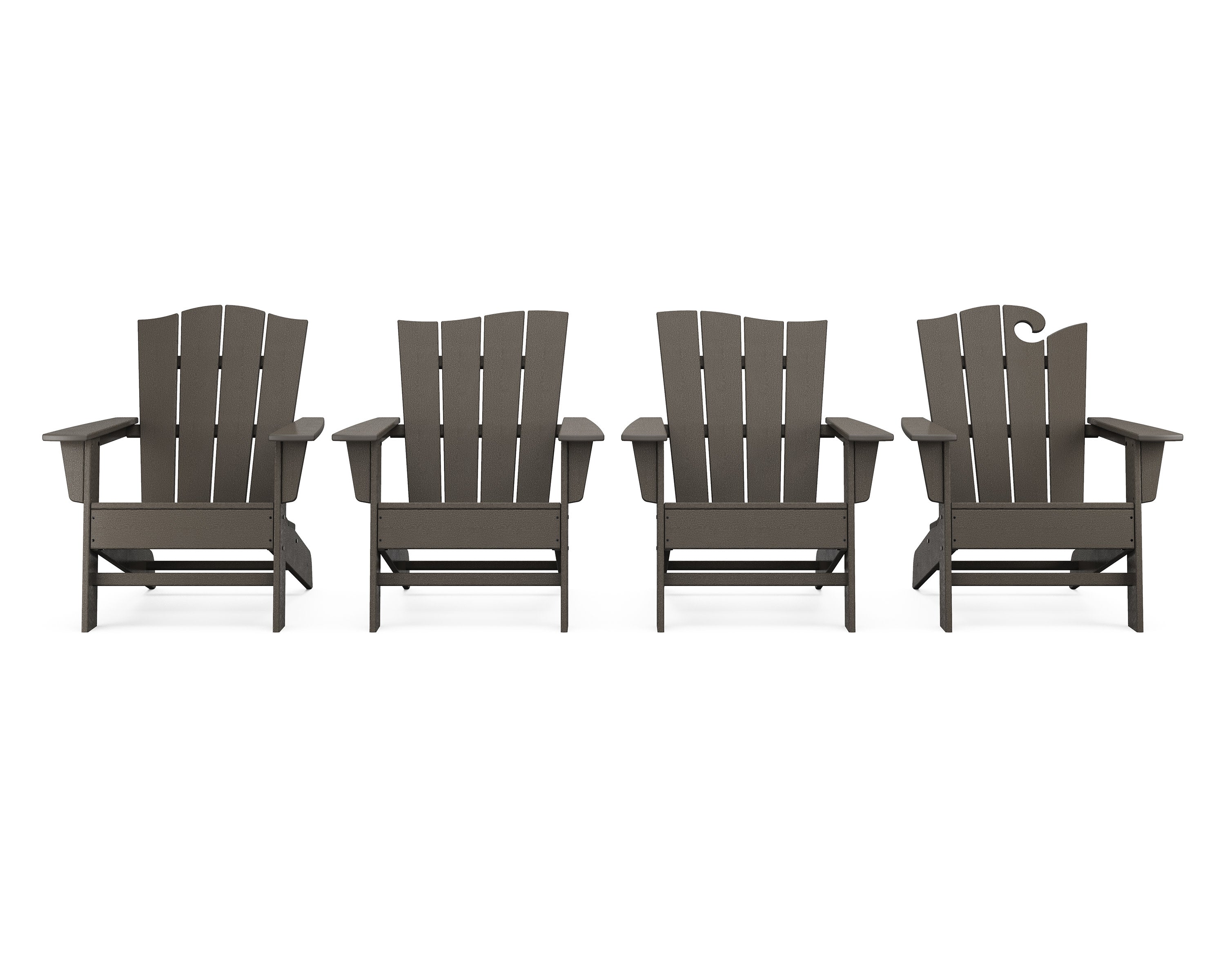 Wave Collection 4-Piece Adirondack Chair Set in Vintage Coffee