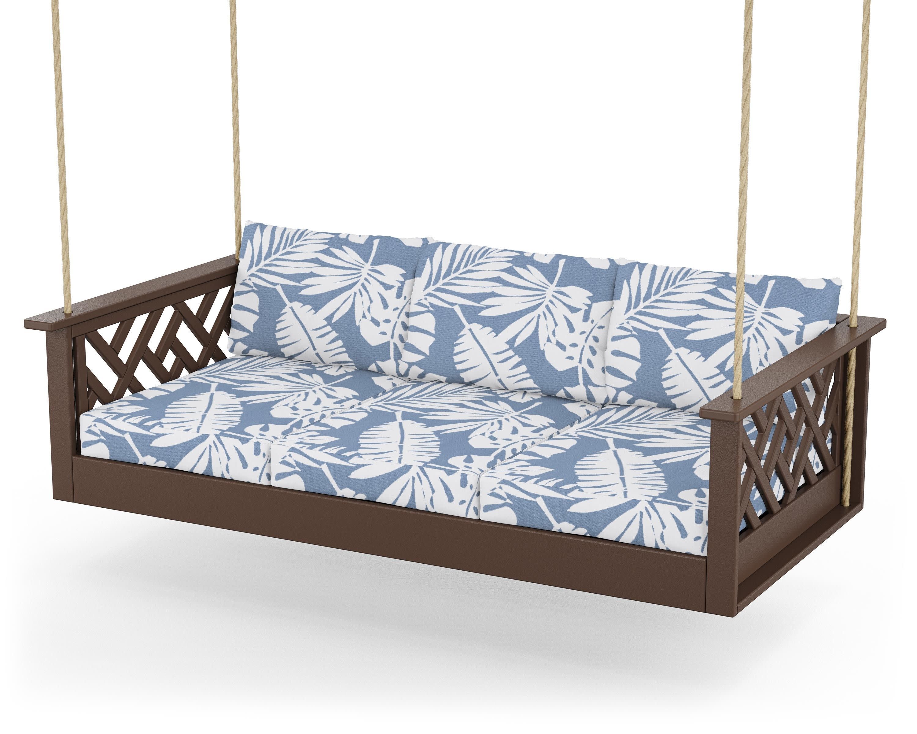 Chippendale Daybed Swing in Mahogany / Leaf Sky Blue