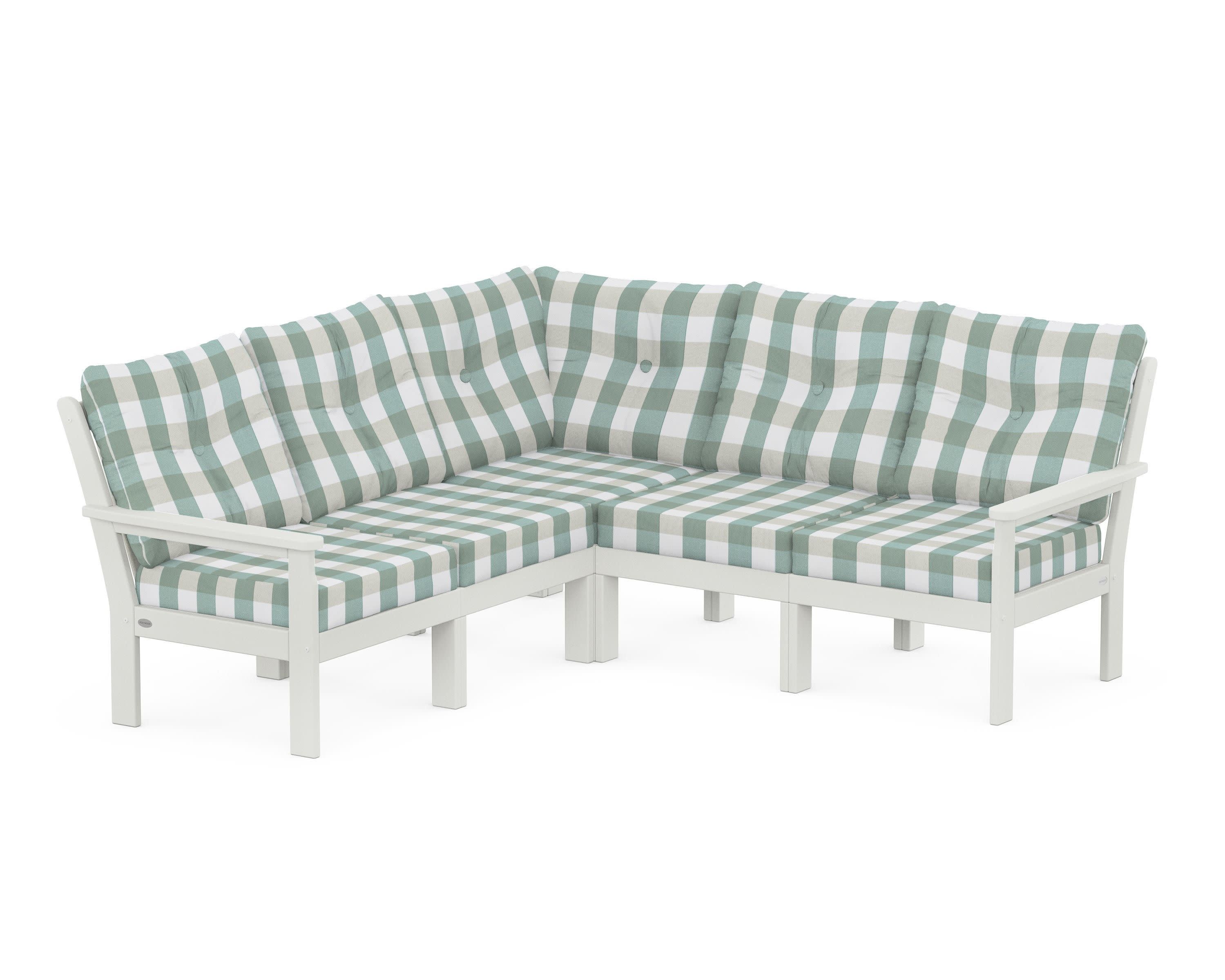 Vineyard 5-Piece Sectional in Vintage White / Buffalo Plaid Glacier Spa