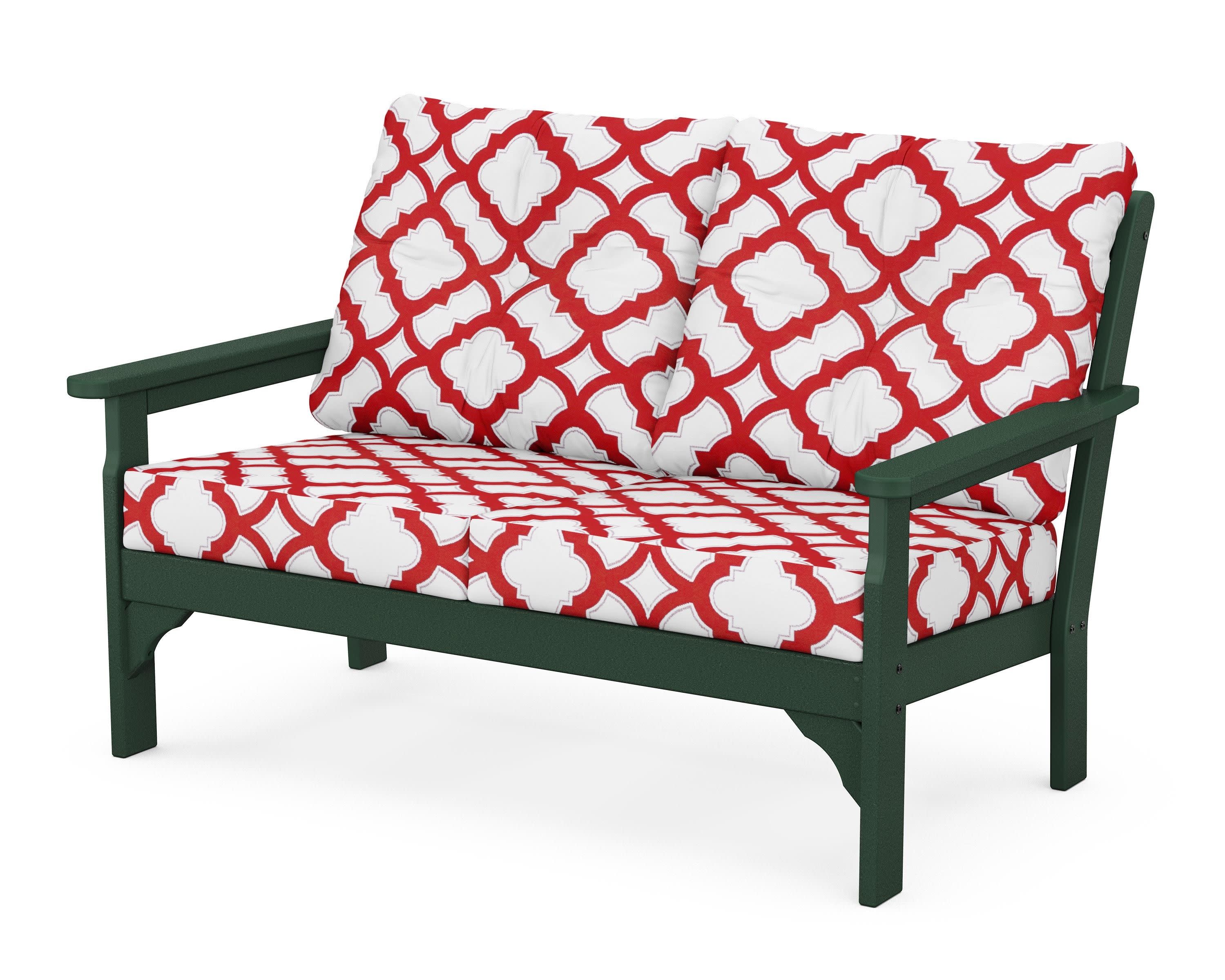 Vineyard Deep Seating Loveseat in Green / Trellis Crimson