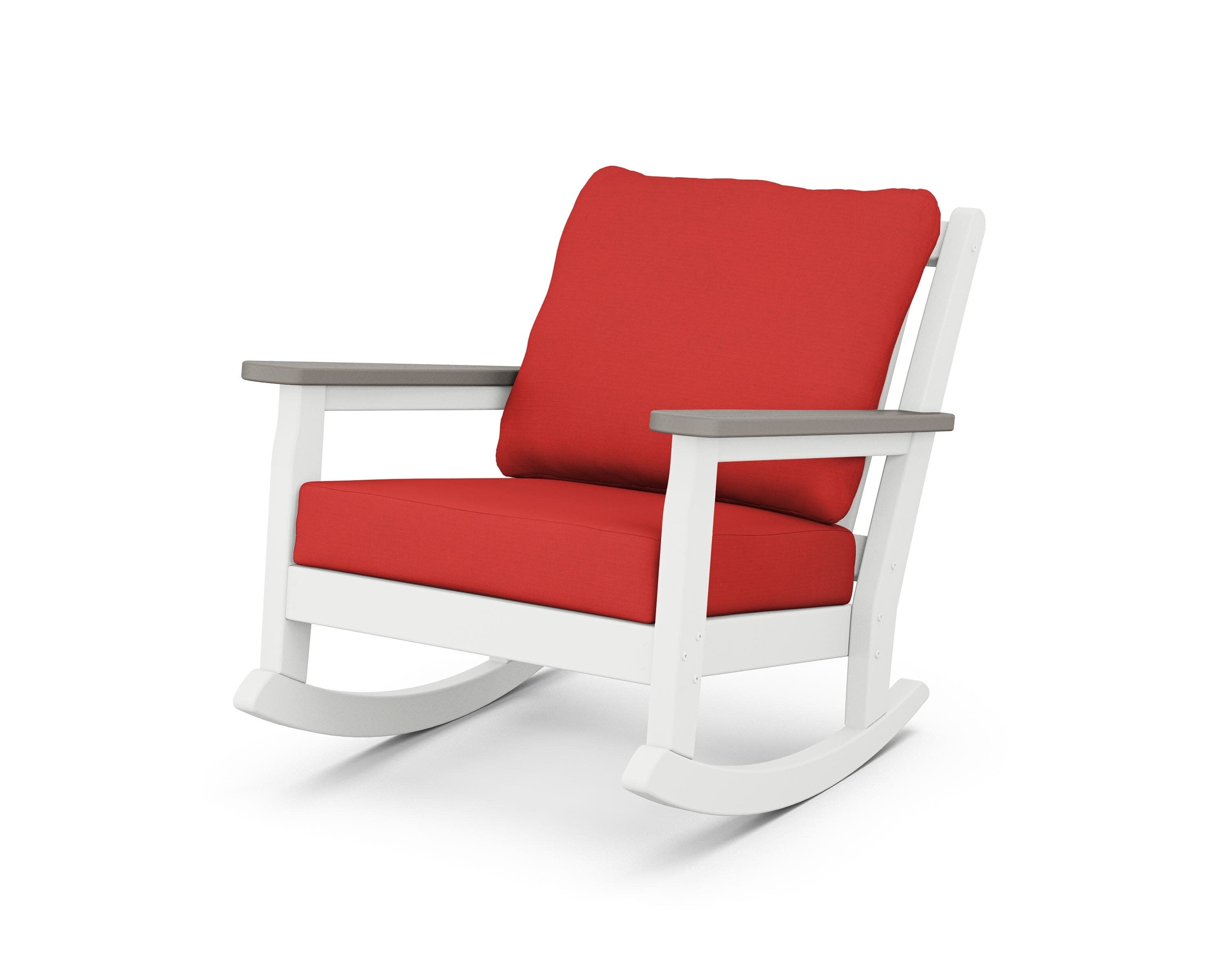 Chippendale Deep Seating Rocking Chair in White / Driftwood / Crimson Linen