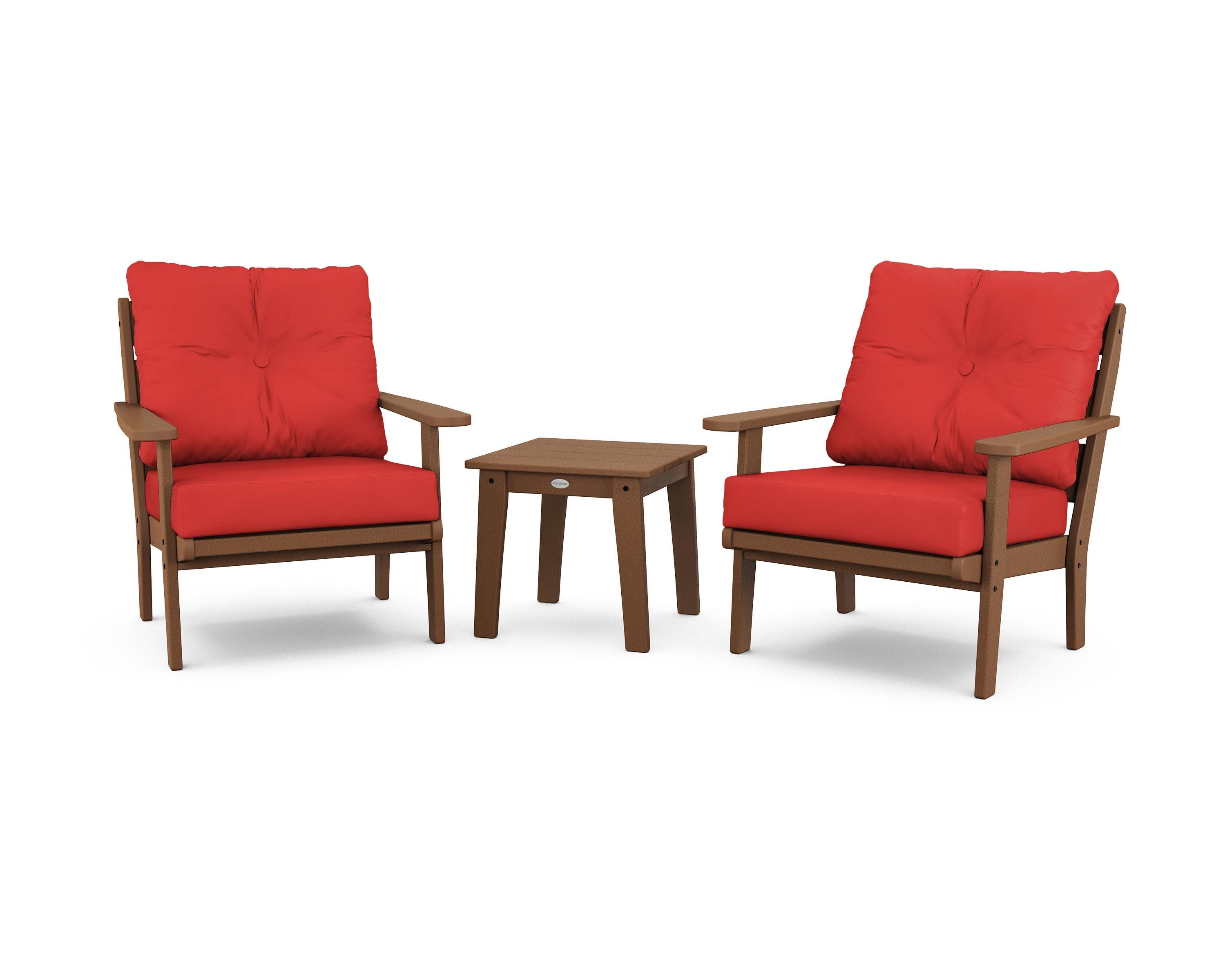 Lakeside 3-Piece Deep Seating Chair Set in Teak / Crimson Linen