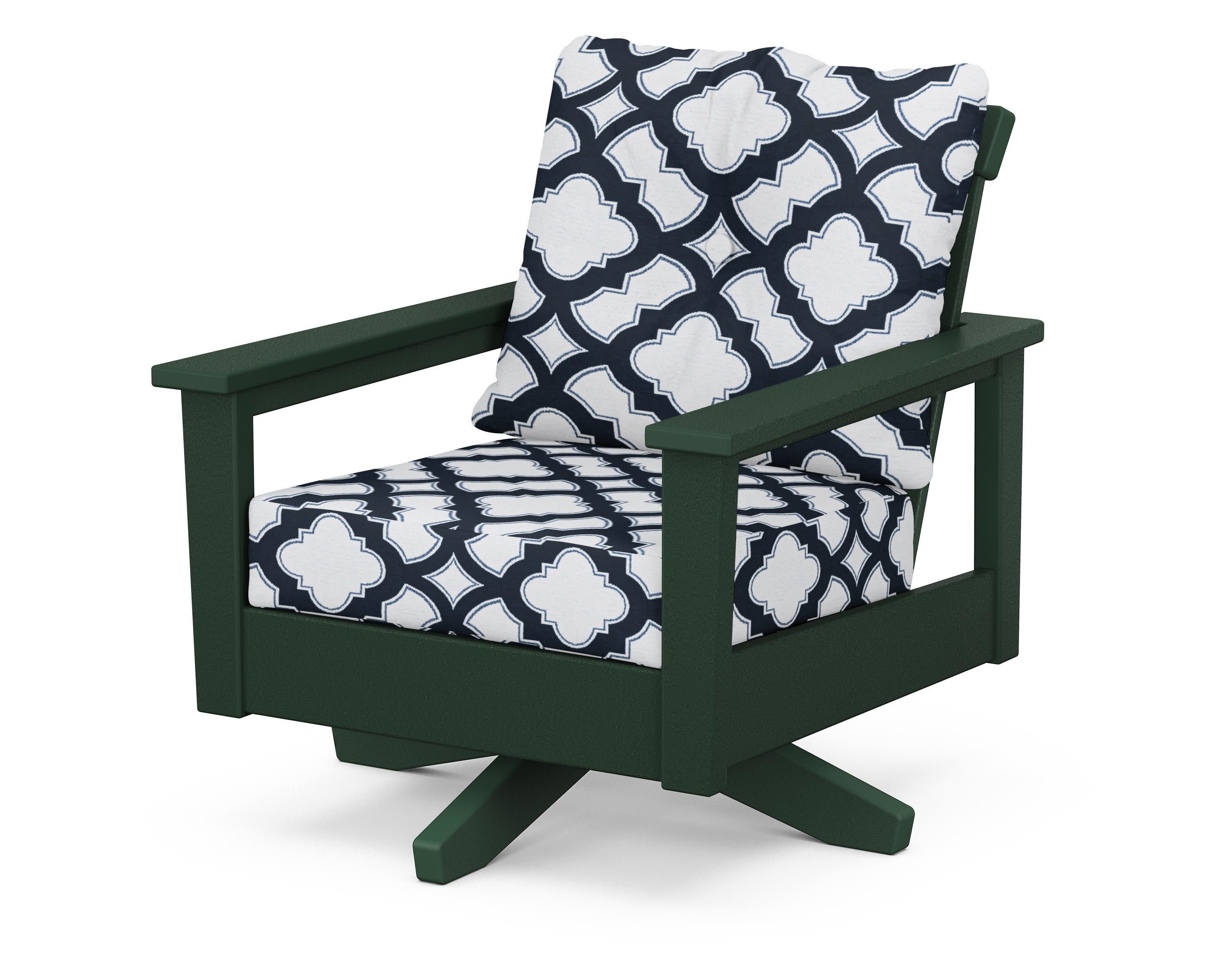 Prescott Deep Seating Swivel Chair in Green / Trellis Marine Indigo