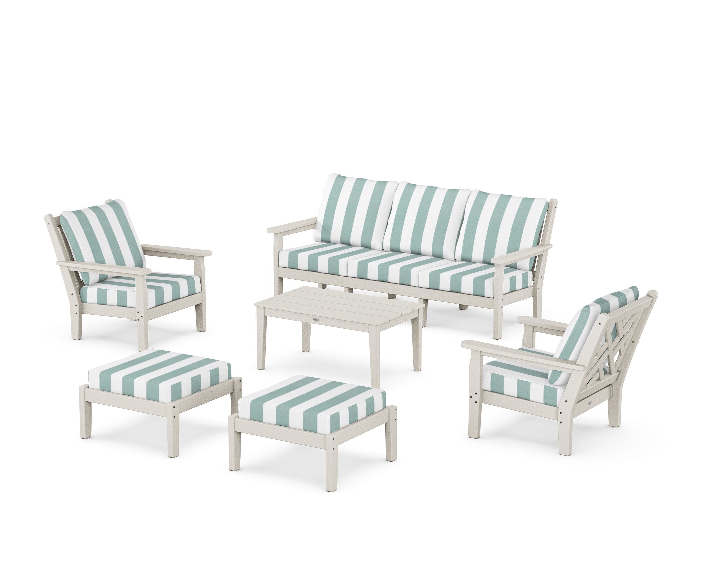 Chippendale 6-Piece Lounge Sofa Set in Sand / Cabana Stripe Glacier Spa