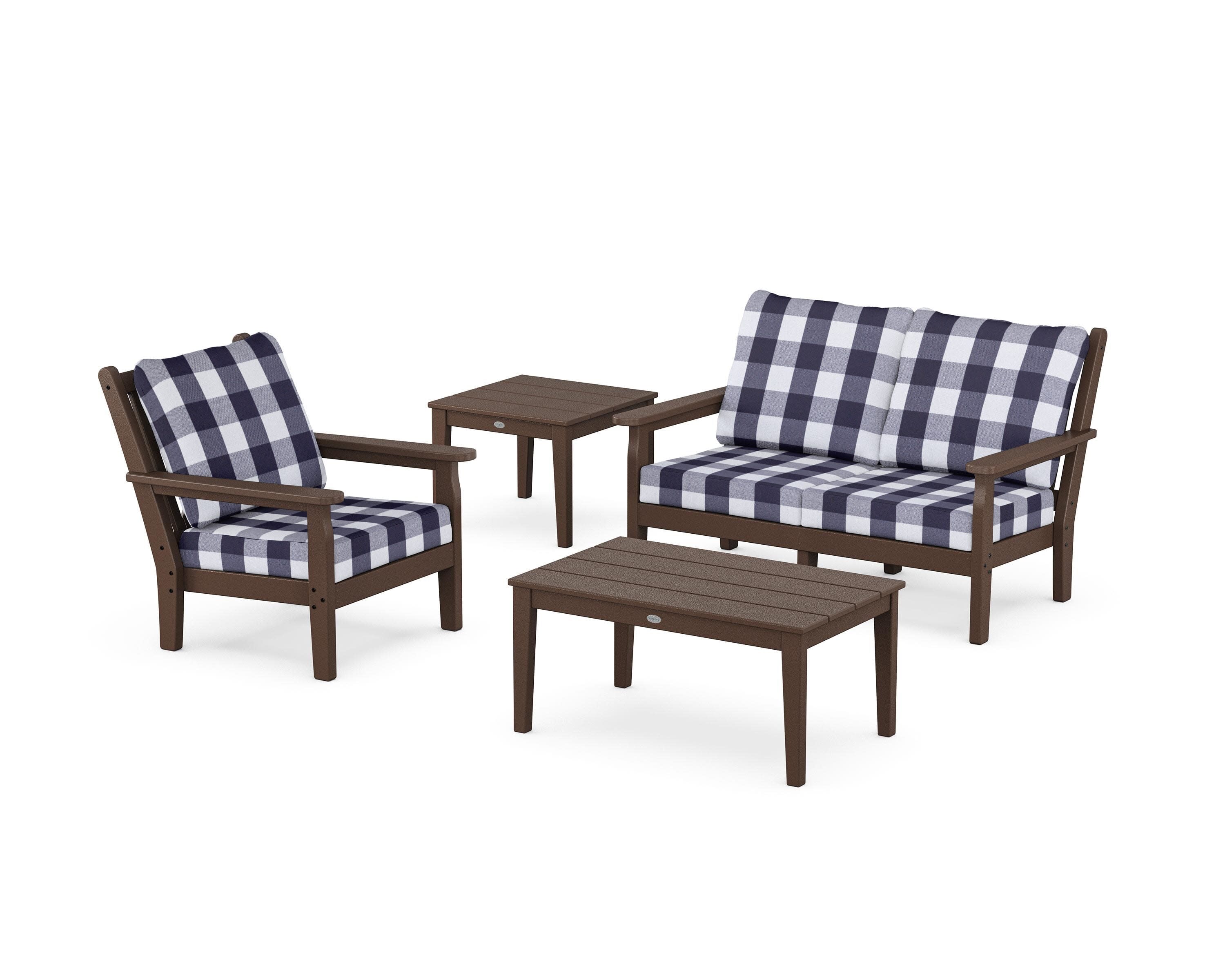 Chippendale 4-Piece Deep Seating Set in Mahogany / Buffalo Plaid Navy