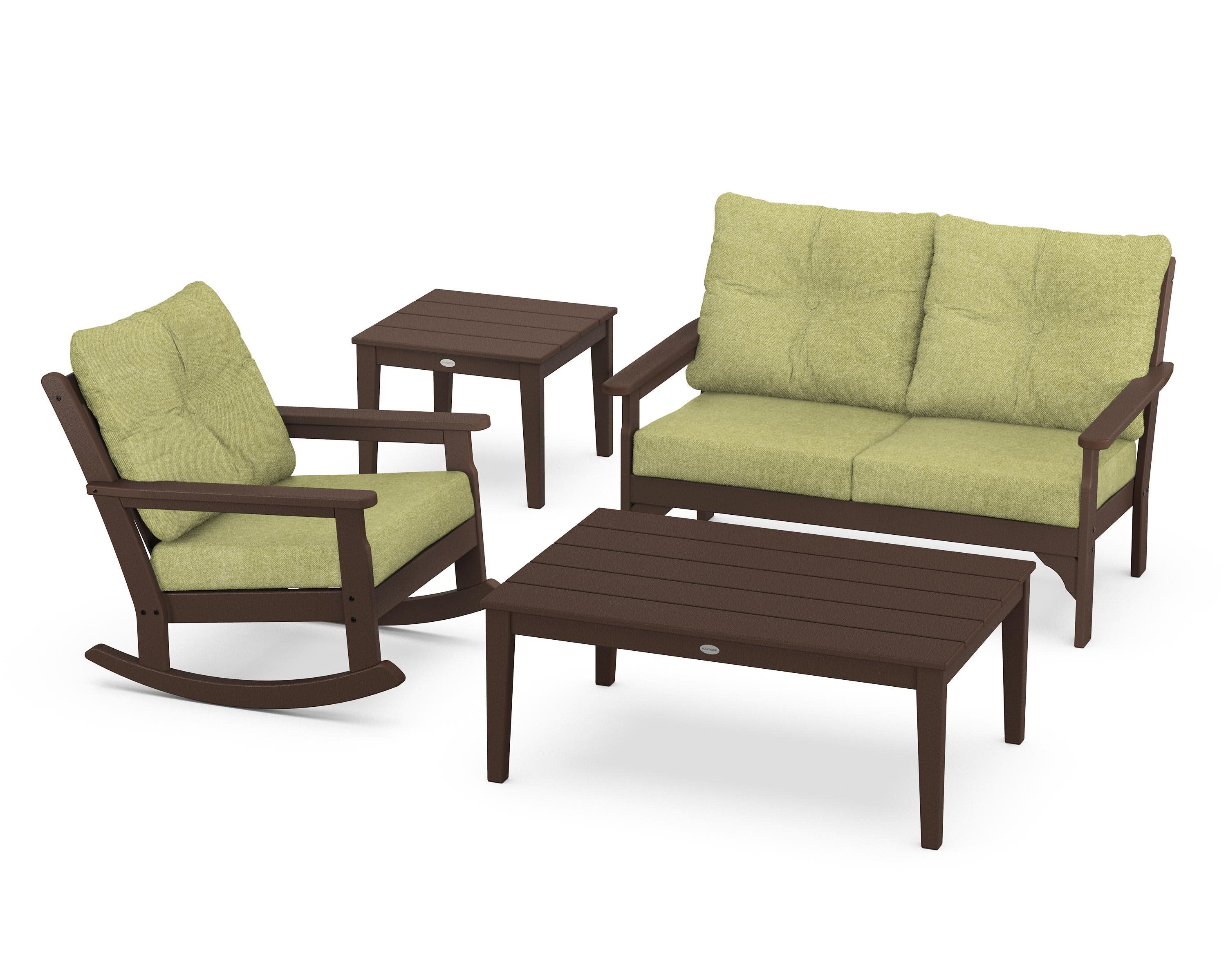 Vineyard 4-Piece Deep Seating Rocker Set in Mahogany / Chartreuse Boucle