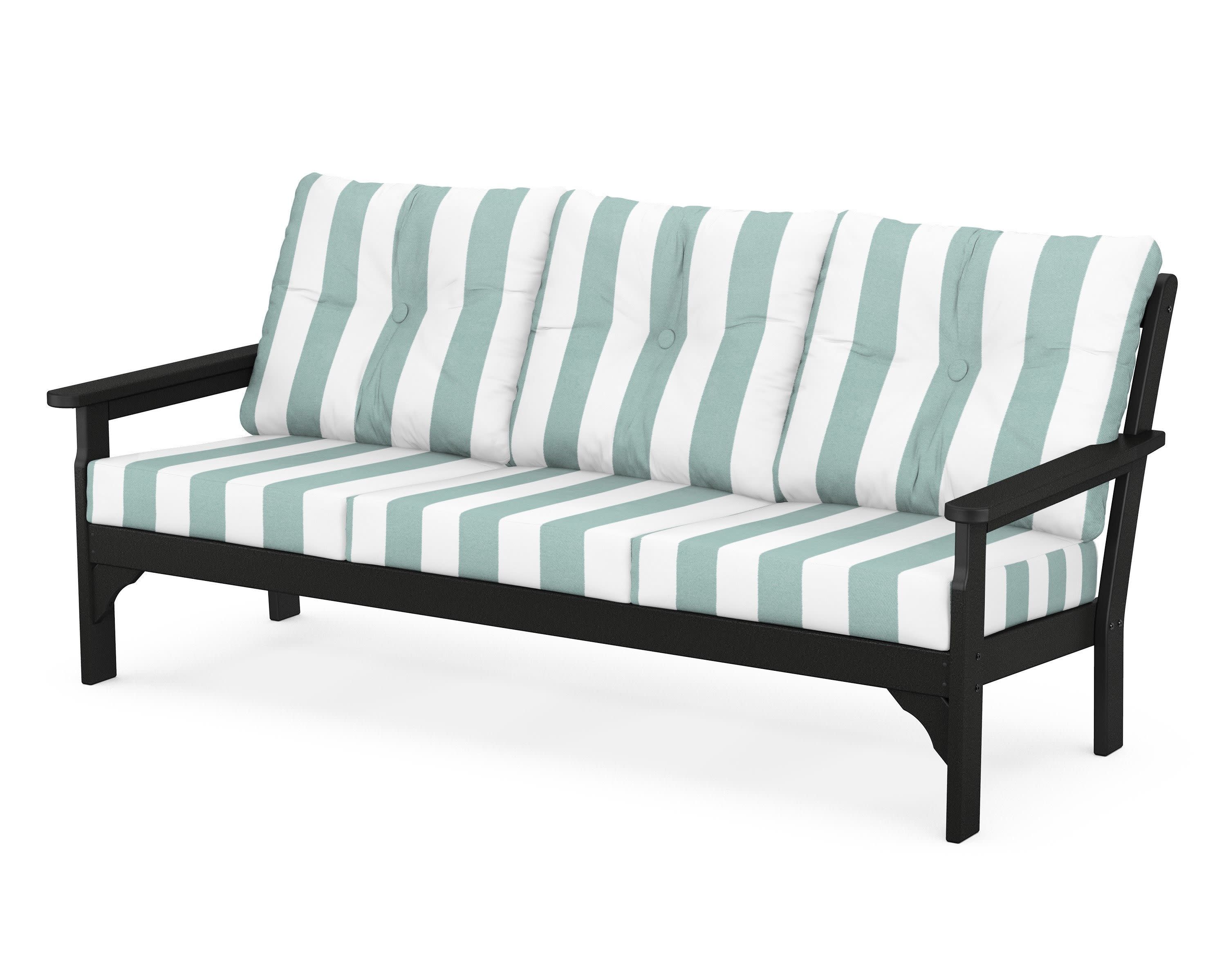 Vineyard Deep Seating Sofa in Black / Cabana Stripe Glacier Spa