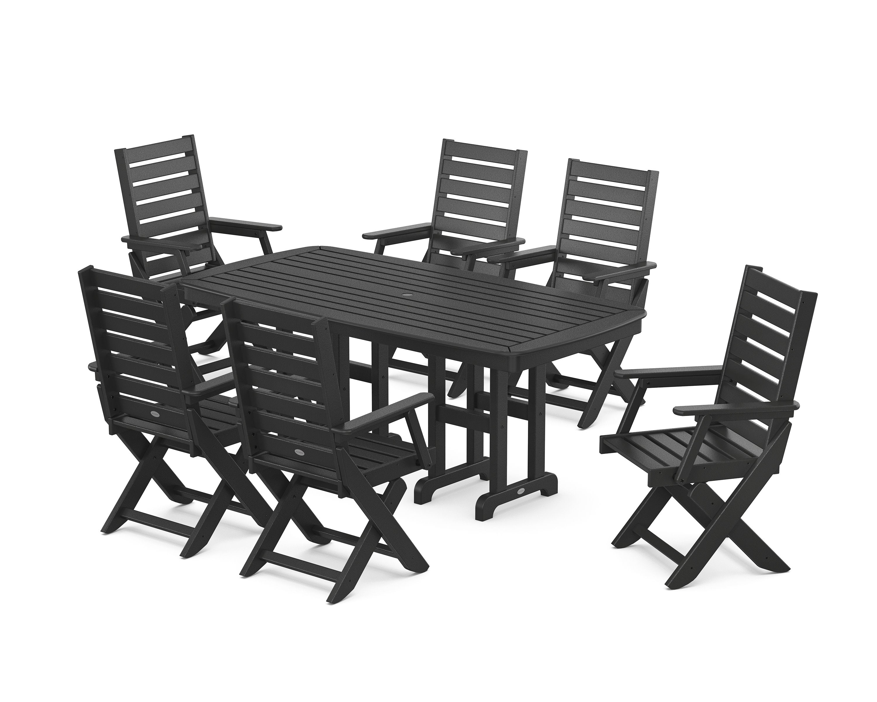 Captain Folding Chair 7-Piece Dining Set in Black