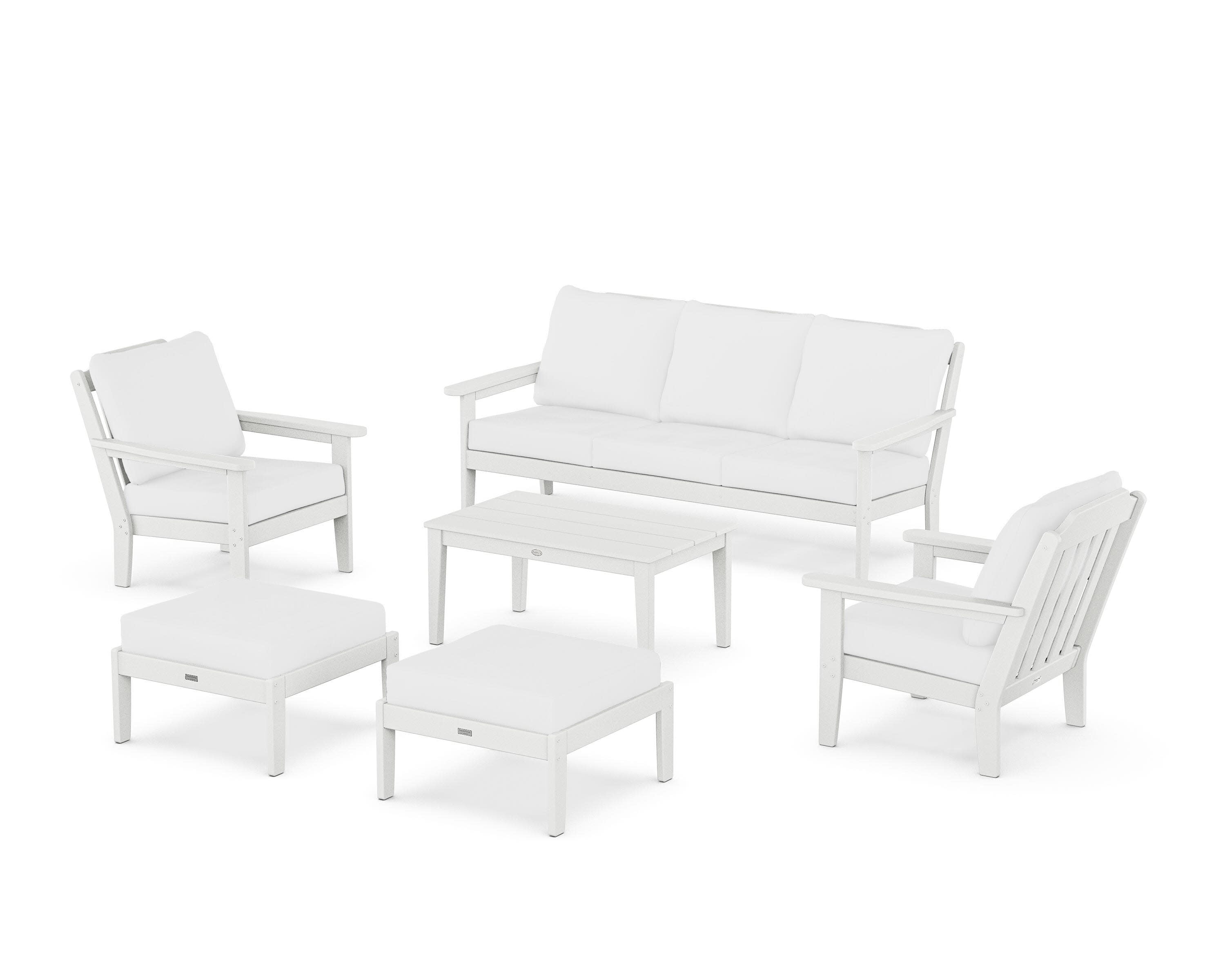 Cottage 6-Piece Lounge Sofa Set in White / Natural