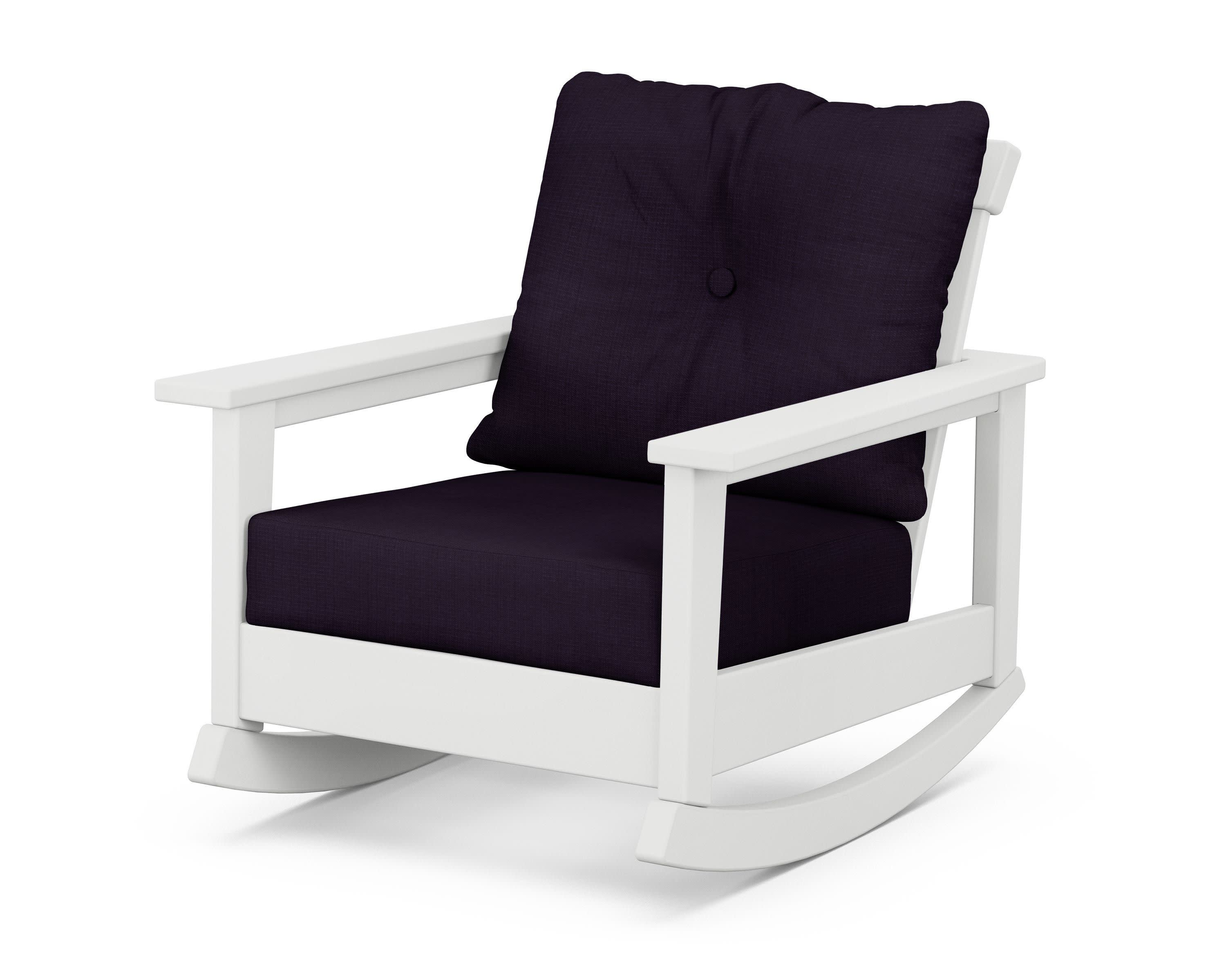 Prescott Deep Seating Rocking Chair in White / Navy Linen