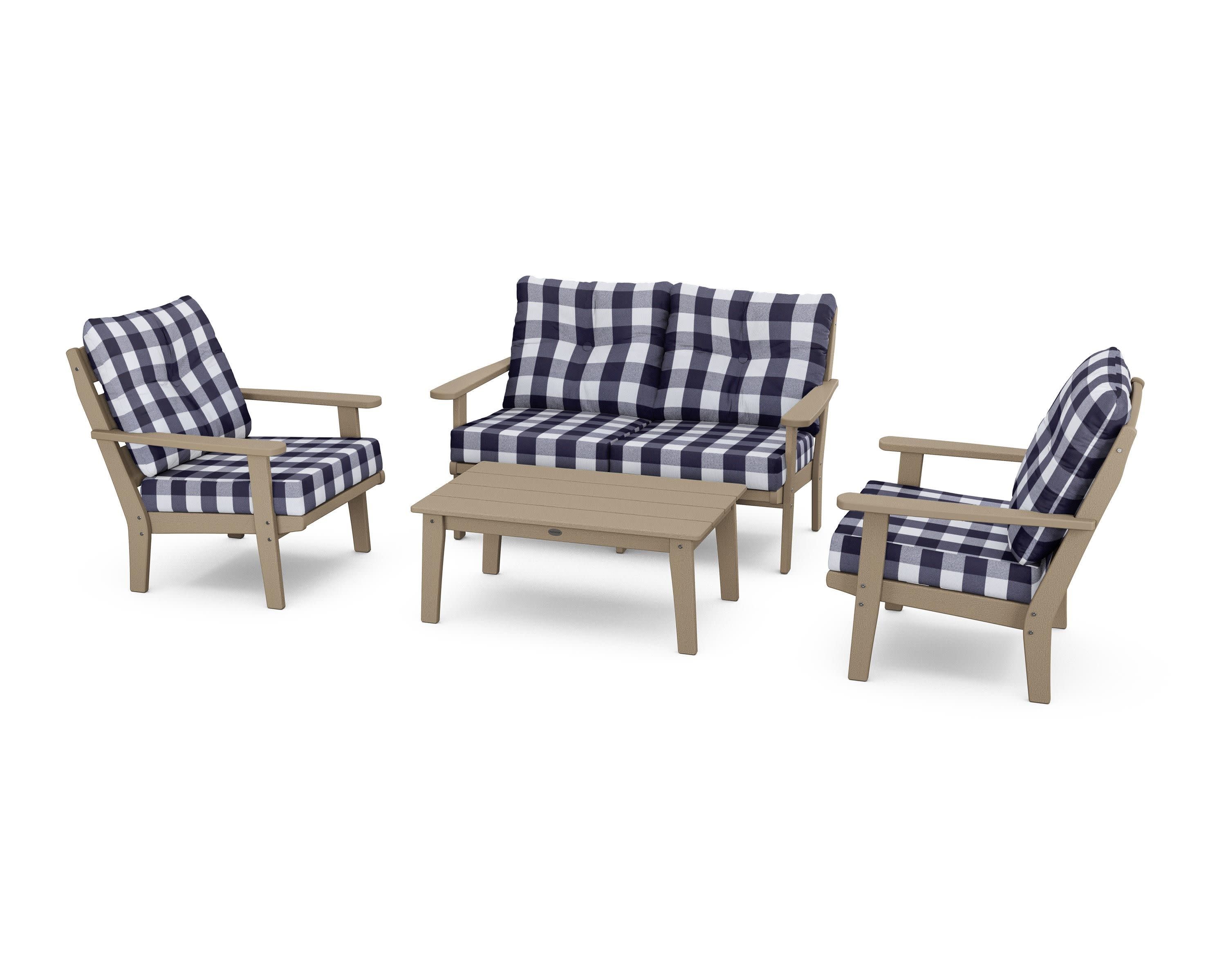 Lakeside 4-Piece Deep Seating Set in Vintage Sahara / Buffalo Plaid Navy