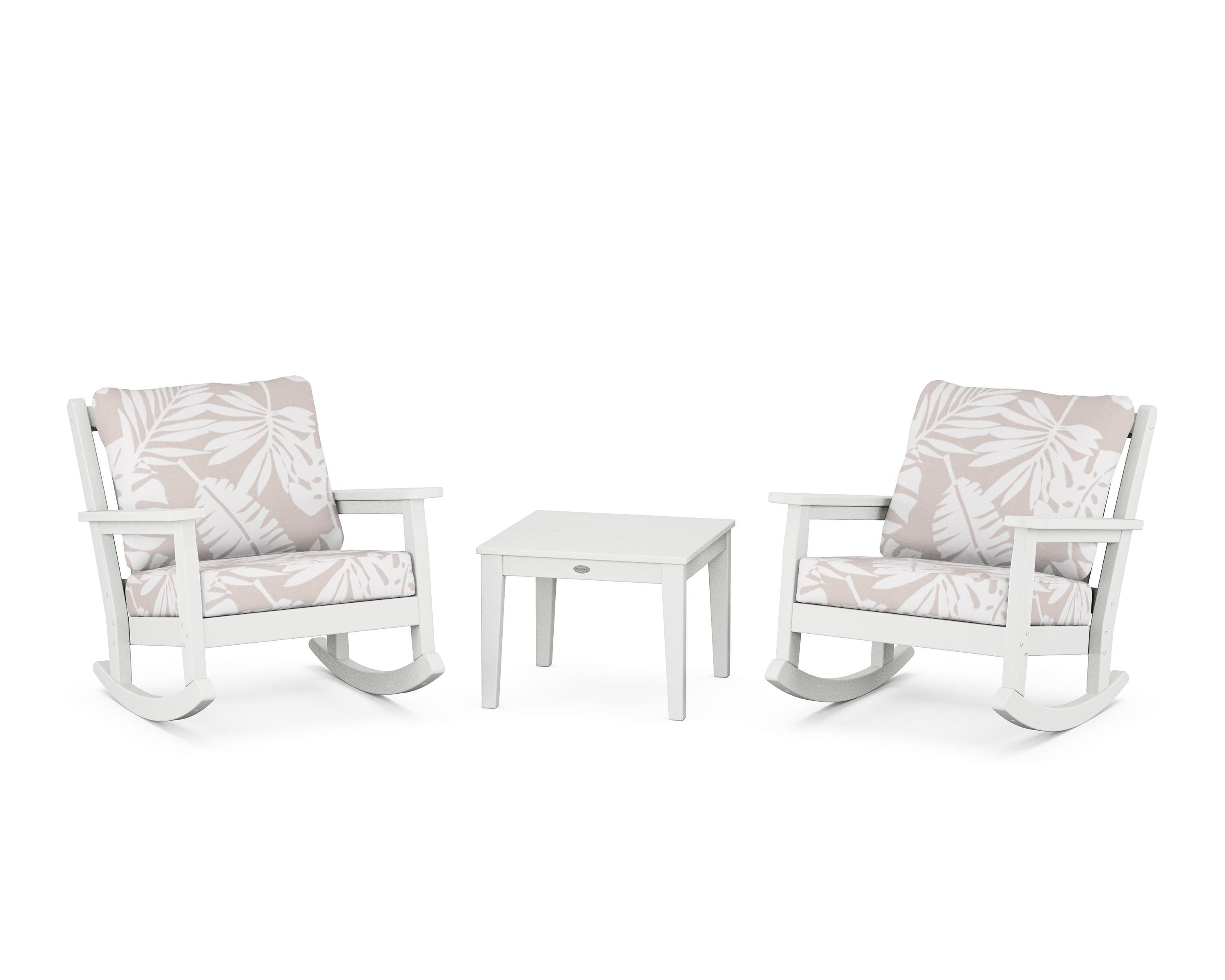 Chippendale 3-Piece Deep Seating Rocker Set in White / Leaf Dune Burlap