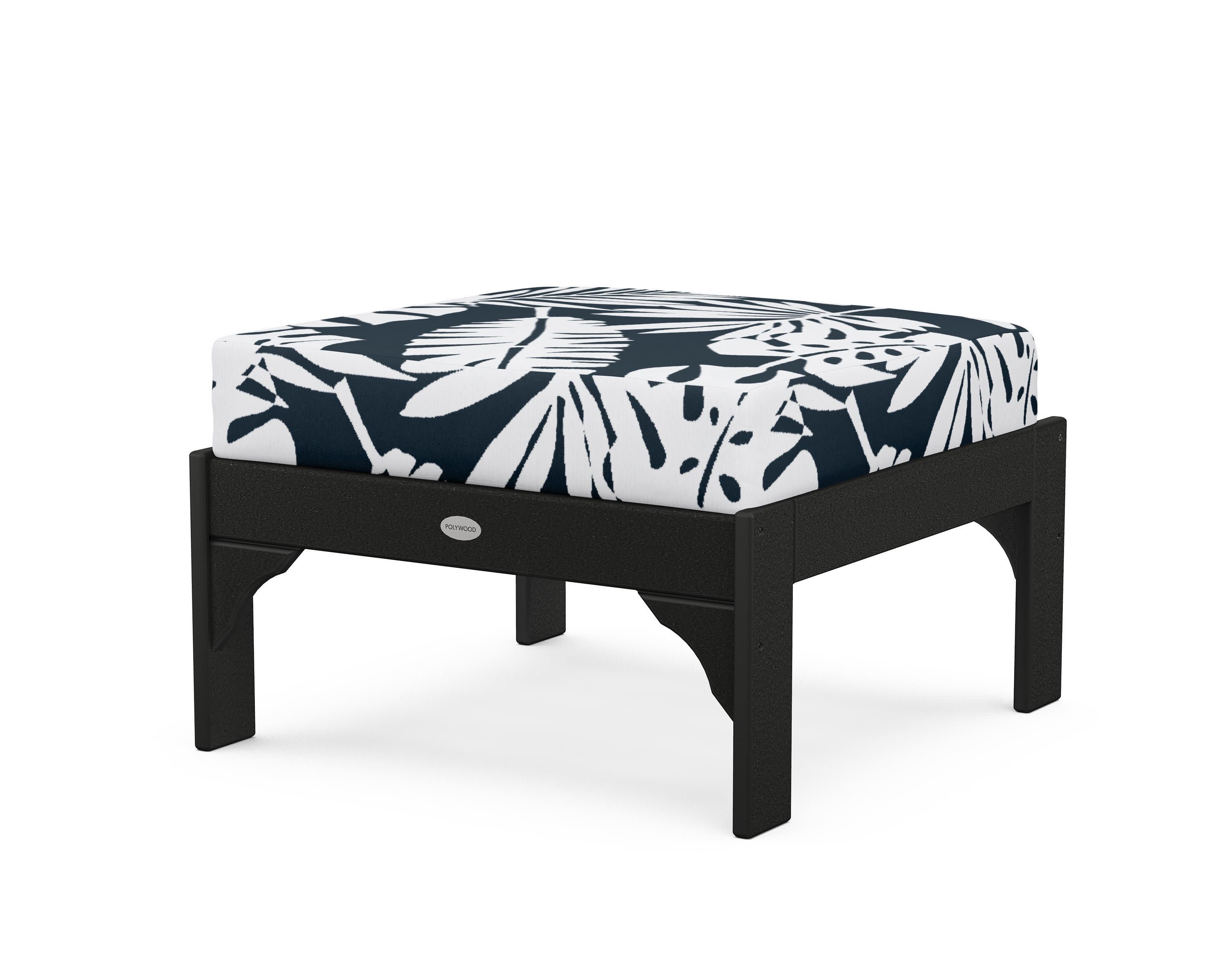 Vineyard Deep Seating Ottoman in Black / Leaf Marine Indigo