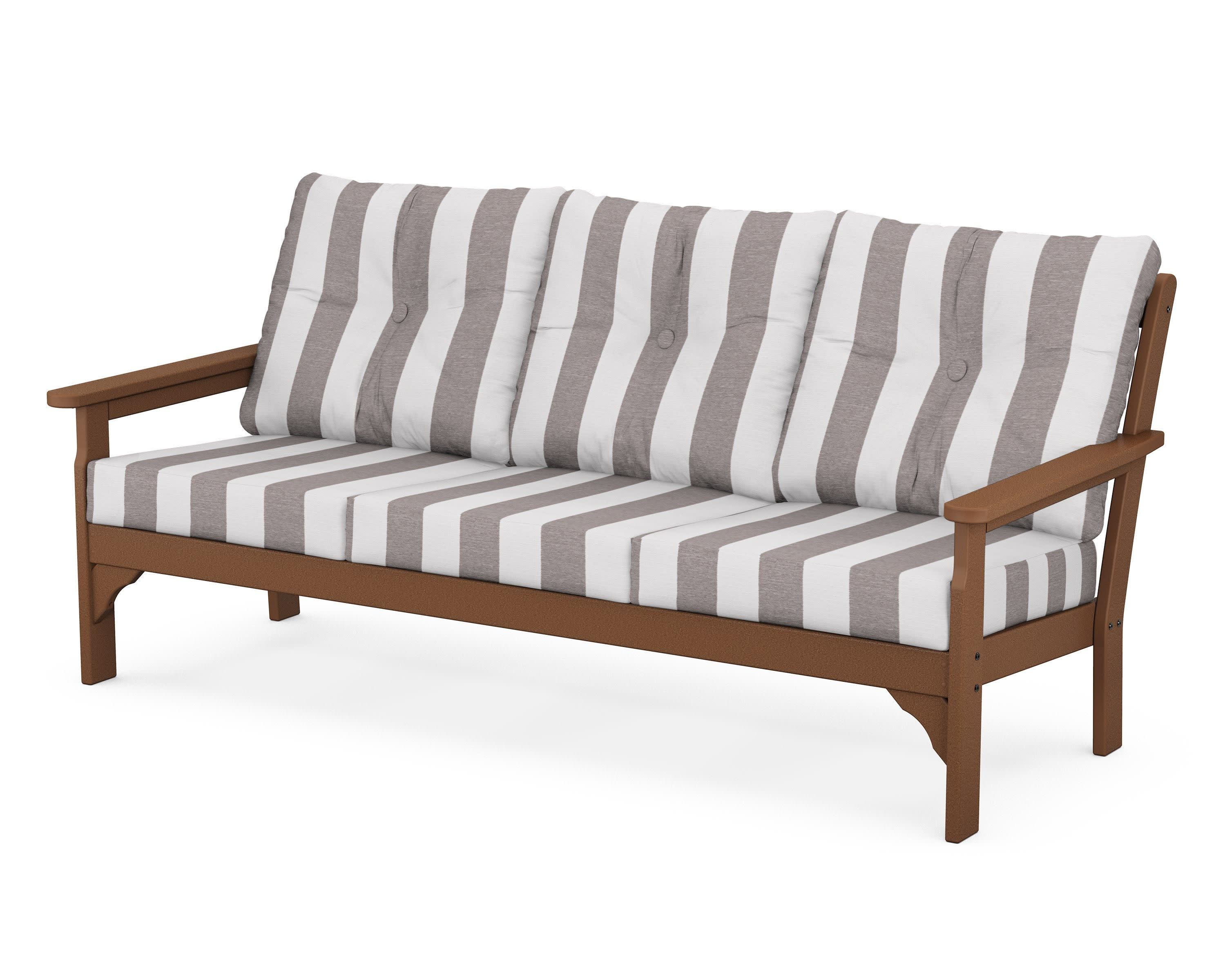 Vineyard Deep Seating Sofa in Teak / Cabana Stripe Grey Mist