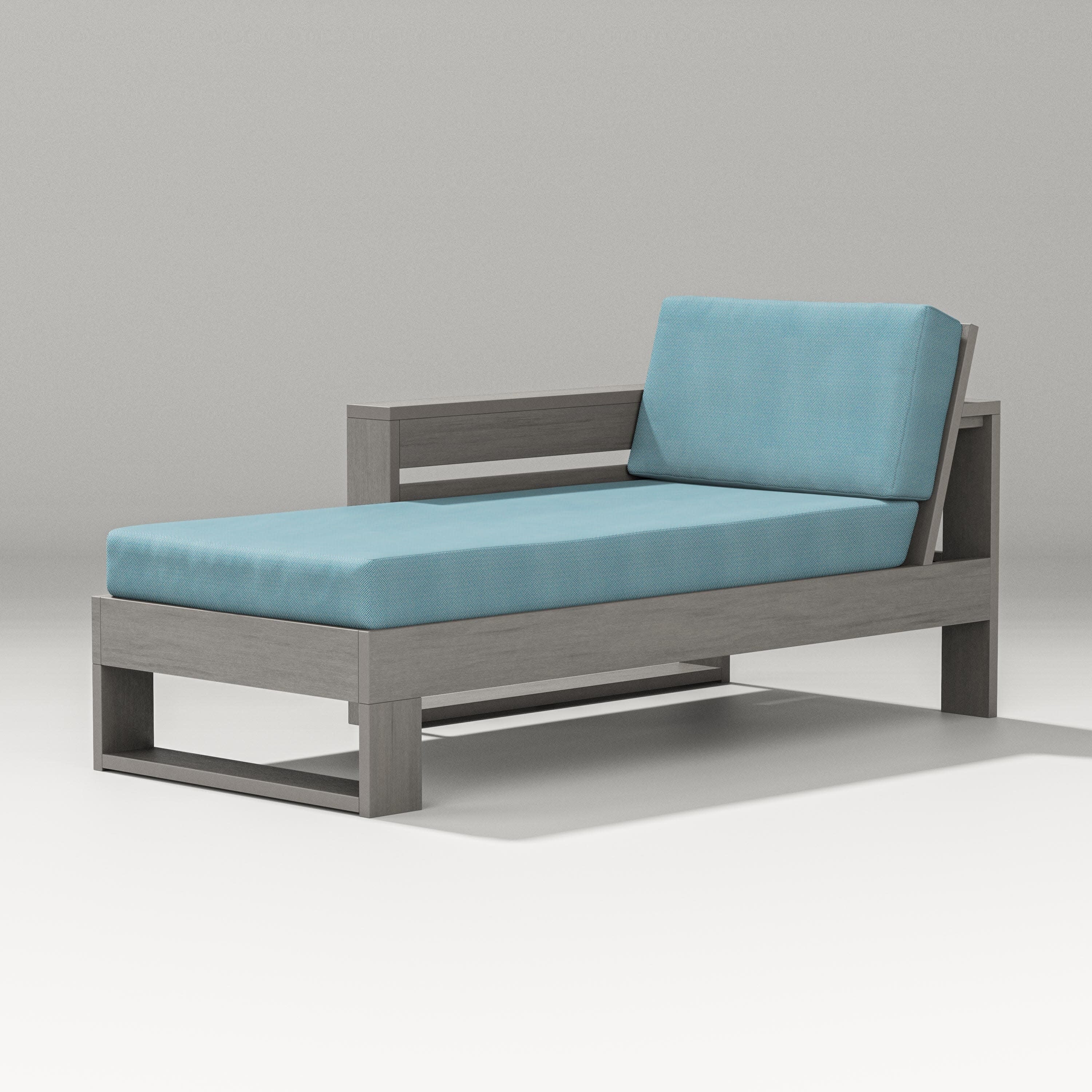 Latitude Modular Left Arm Chaise in Driftwood / Lattice Sky Blue