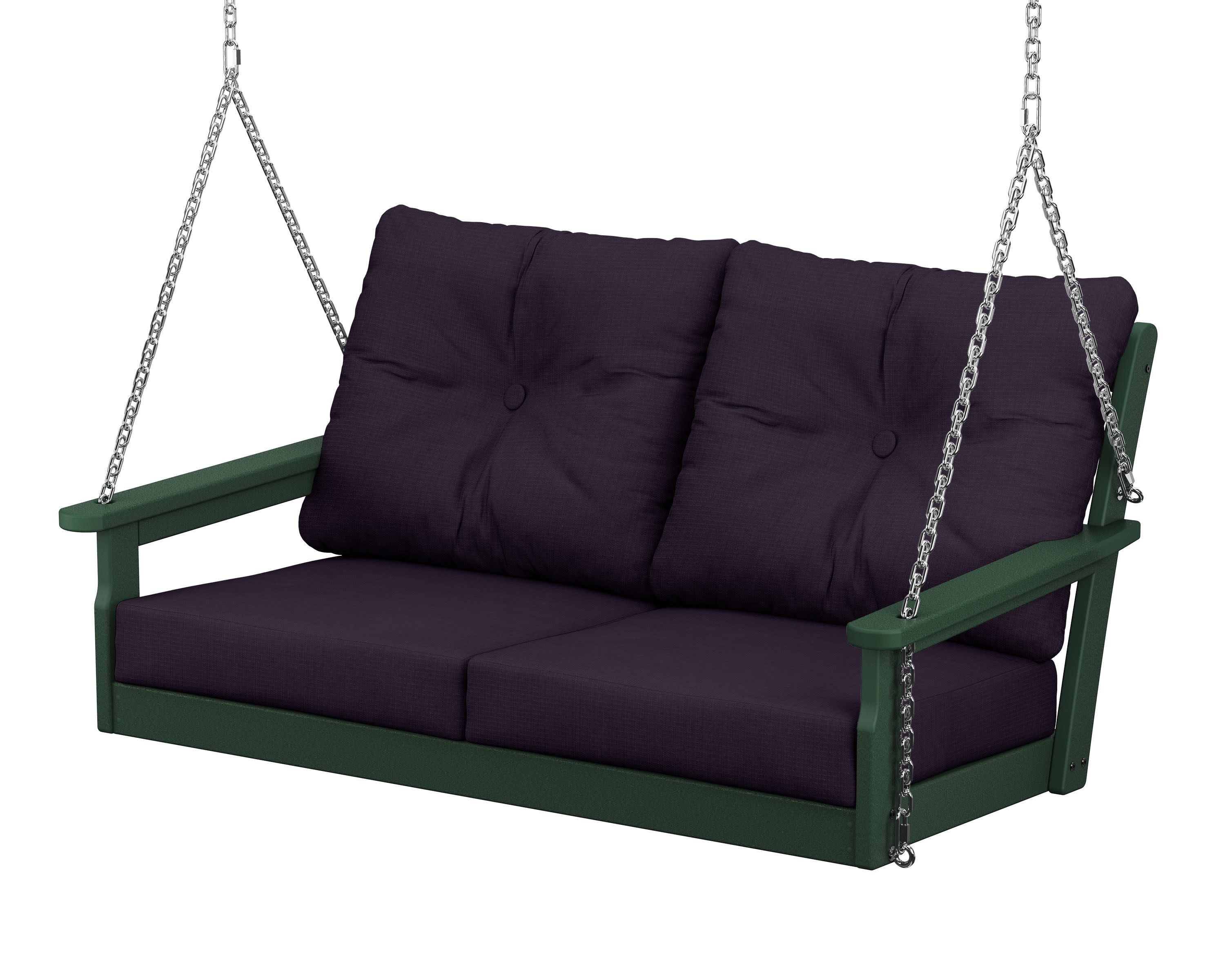 Vineyard Deep Seating Swing in Green / Navy Linen