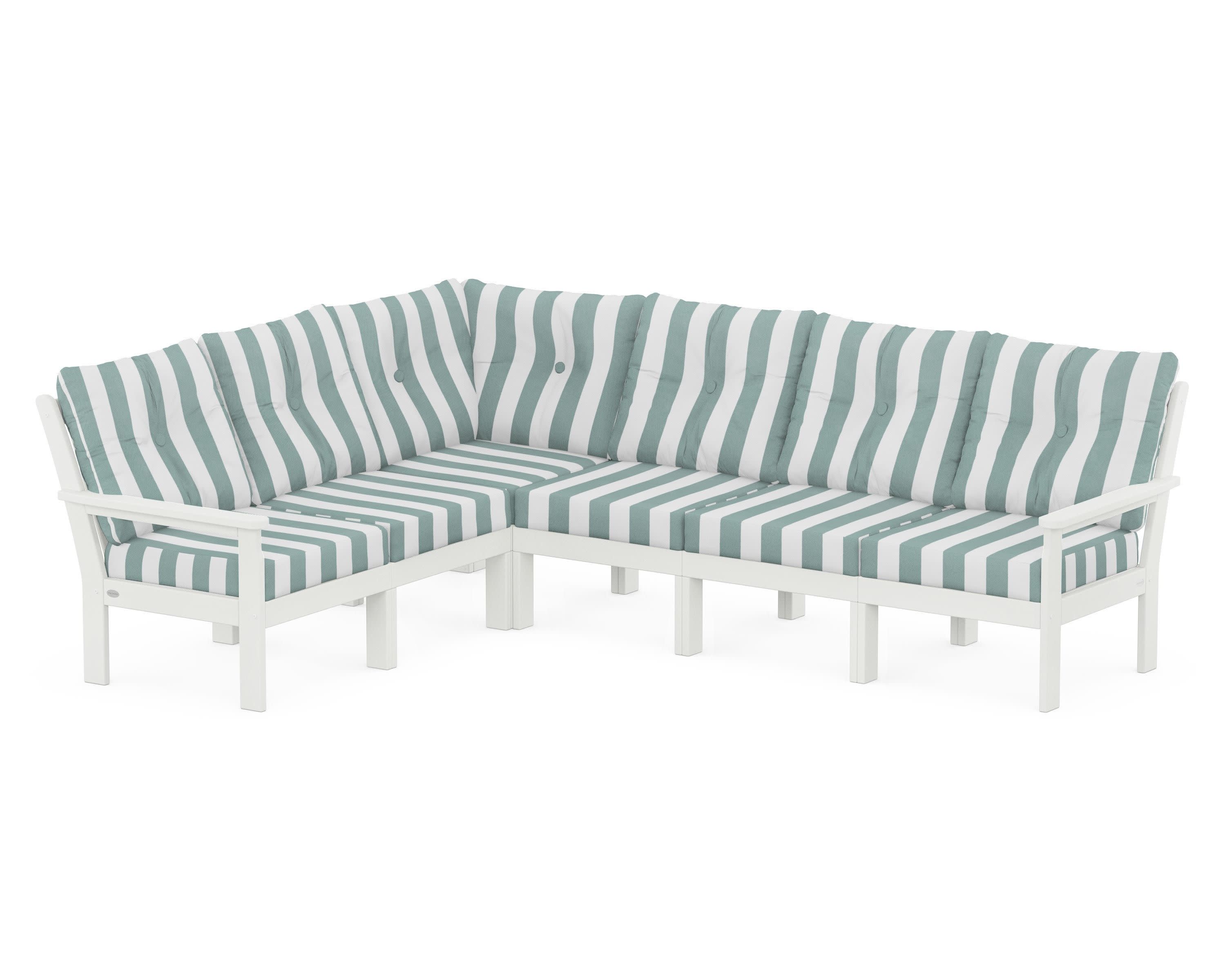 Vineyard 6-Piece Sectional in Vintage White / Cabana Stripe Glacier Spa