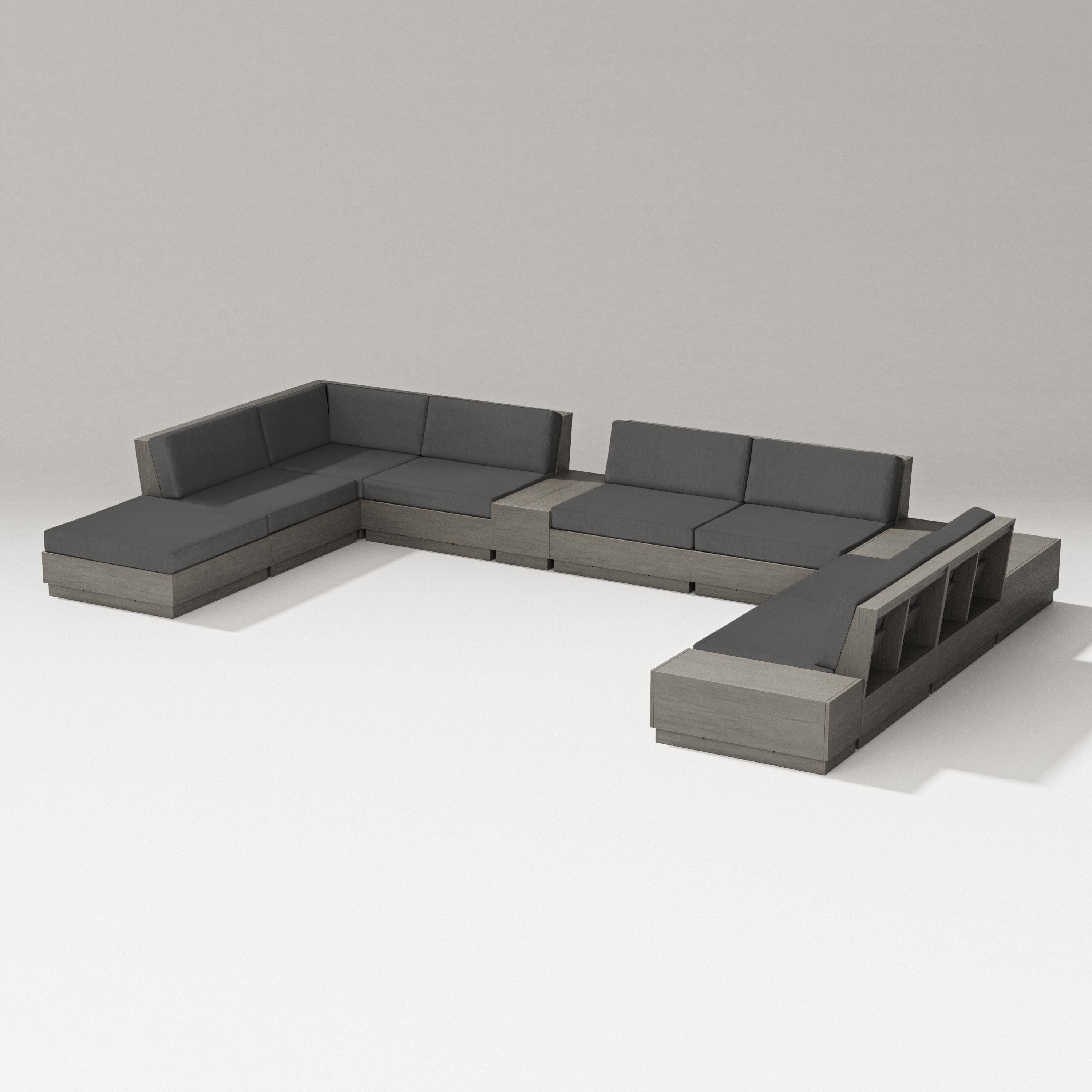 Elevate 11-Piece Conversation Sectional Set in Driftwood / Spectrum Carbon
