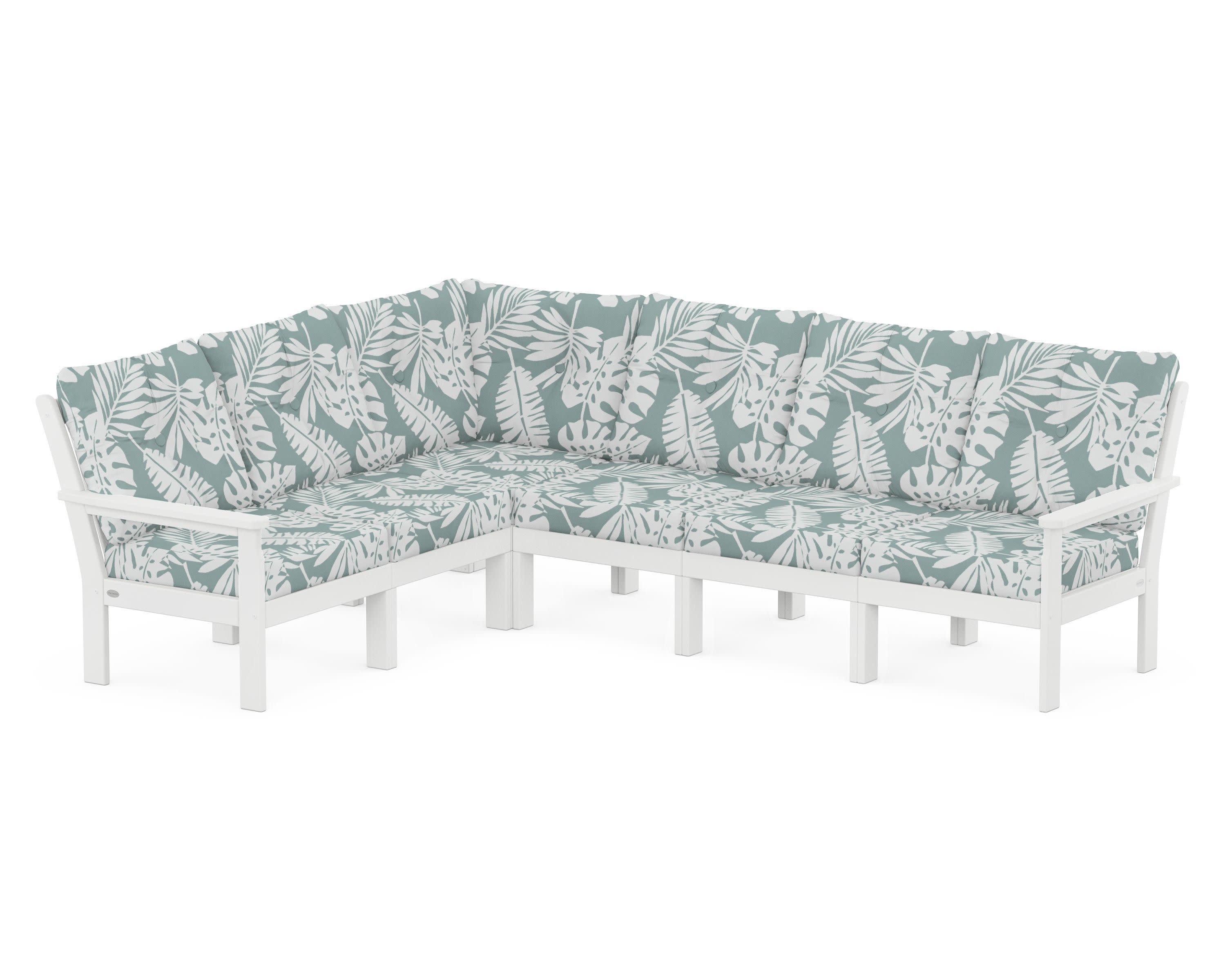 Vineyard 6-Piece Sectional in White / Leaf Glacier Spa