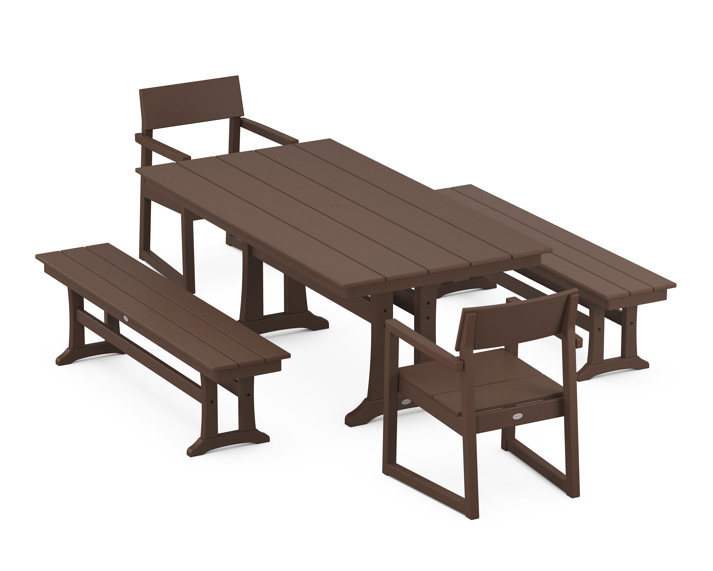 EDGE 5-Piece Farmhouse Dining Set With Trestle Legs in Mahogany