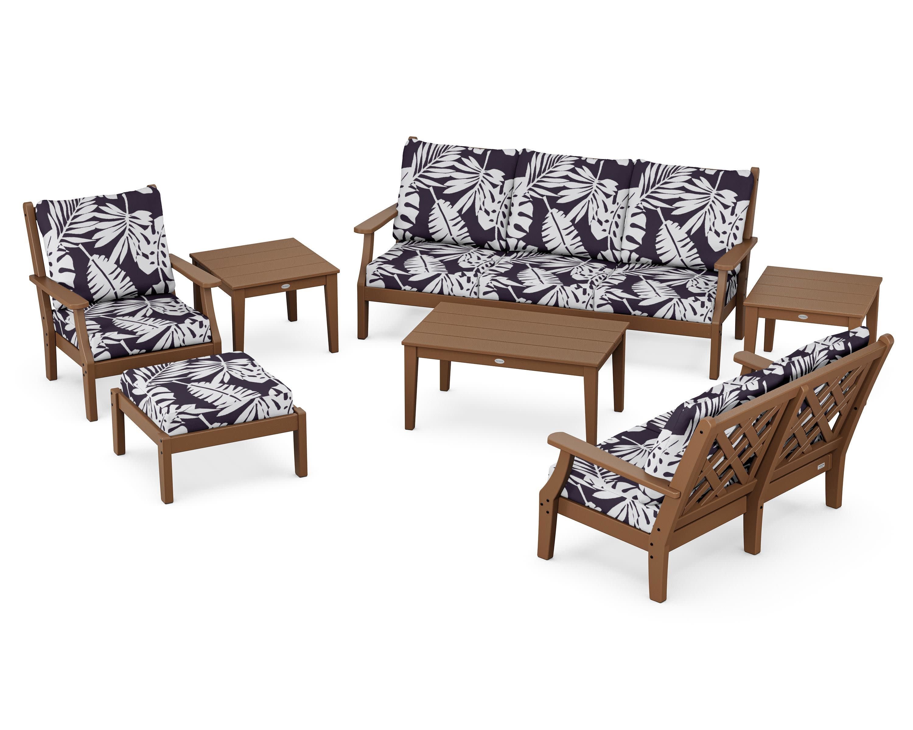 Wovendale 7-Piece Deep Seating Set in Teak / Leaf Navy