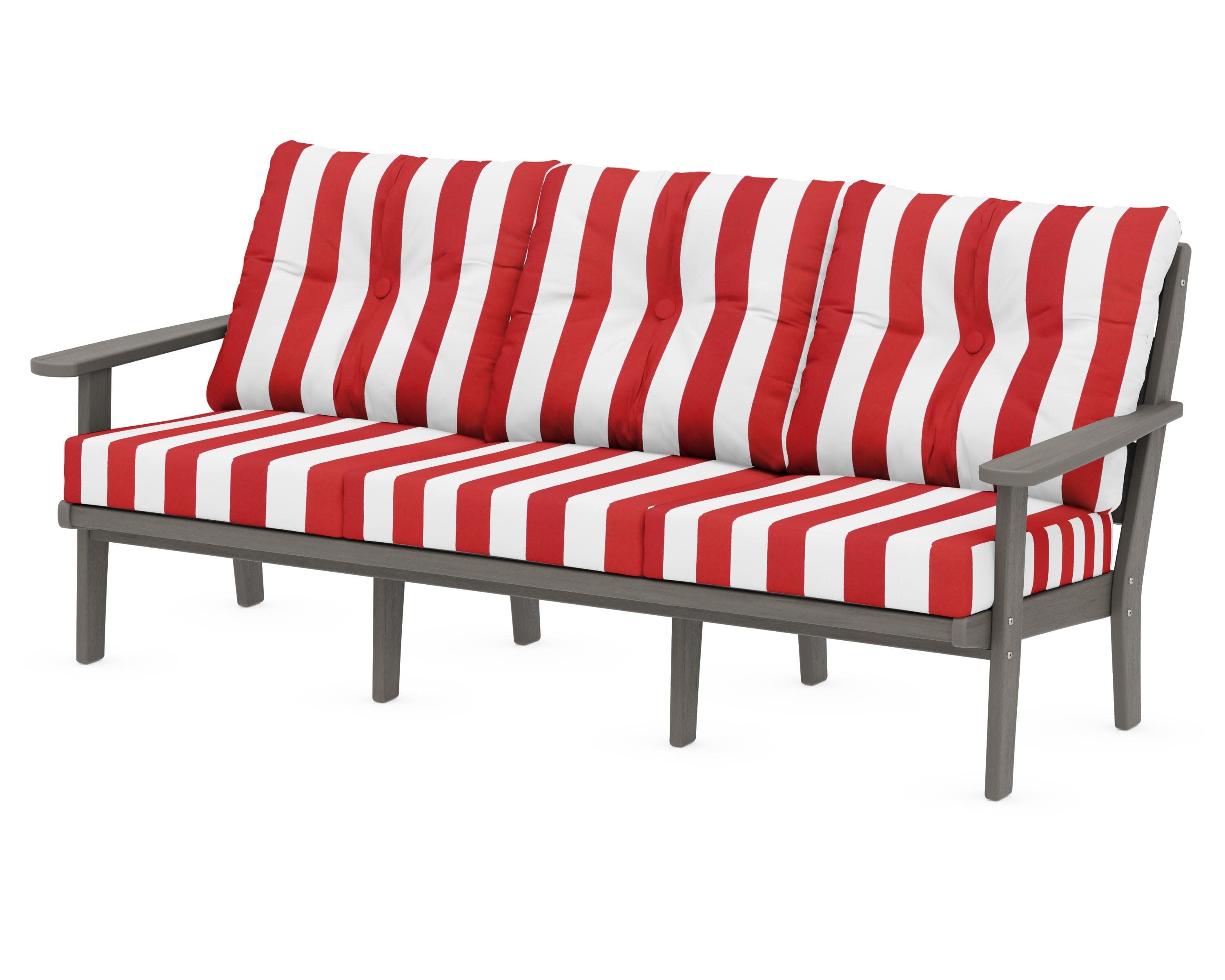 Lakeside Deep Seating Sofa in Driftwood / Cabana Stripe Crimson
