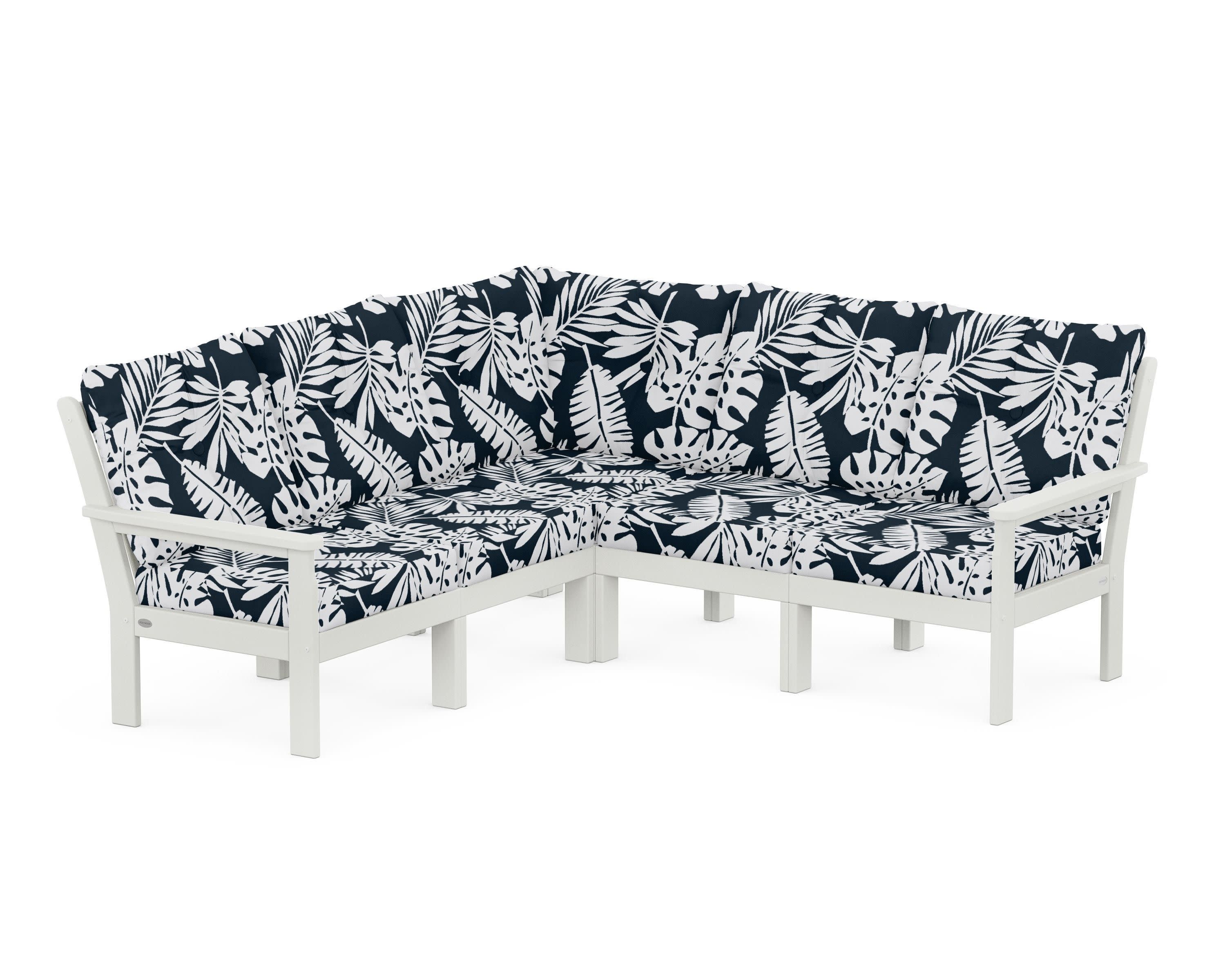 Vineyard 5-Piece Sectional in Vintage White / Leaf Marine Indigo
