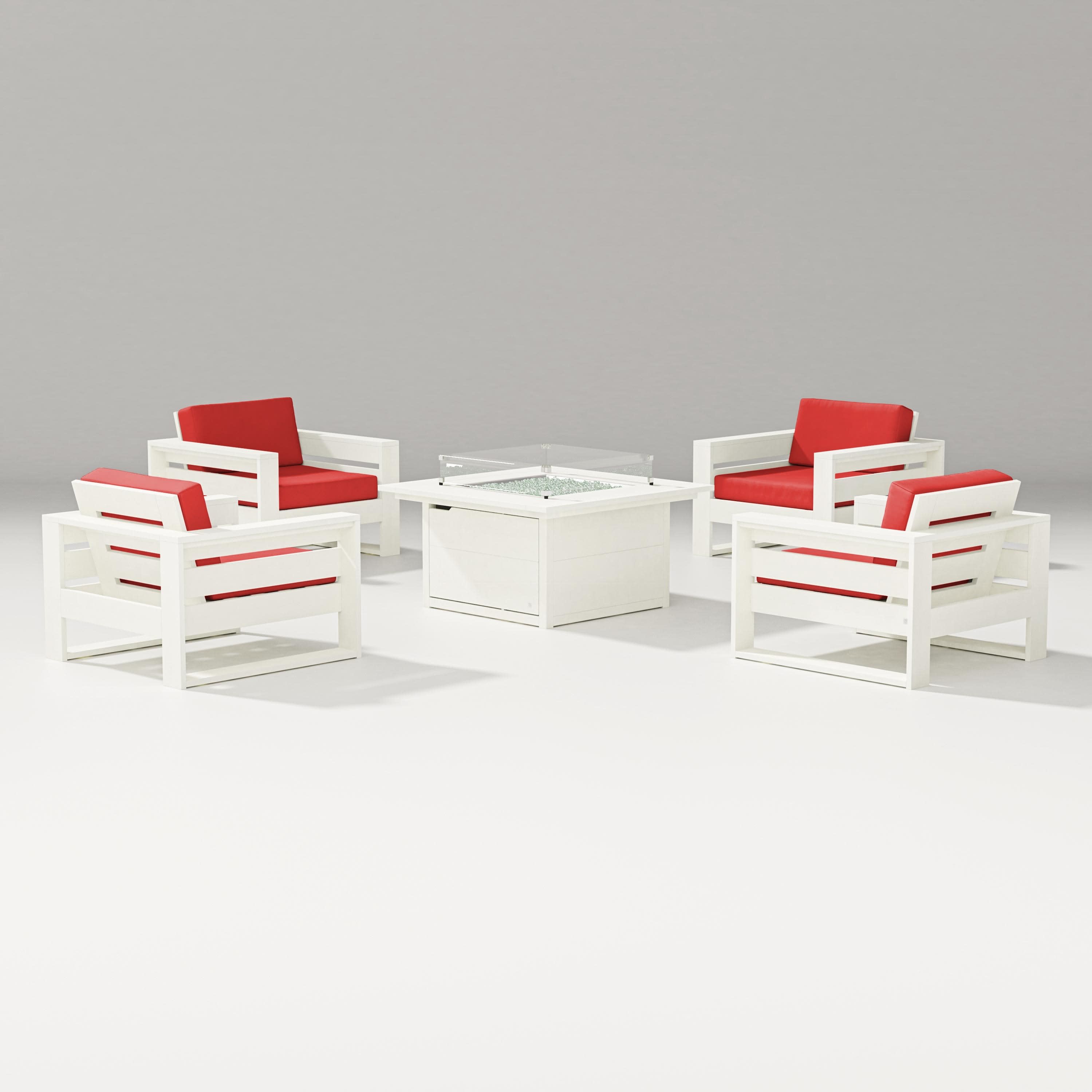 Latitude 5-Piece Lounge Fire Table Set in Vintage White / Crimson Linen