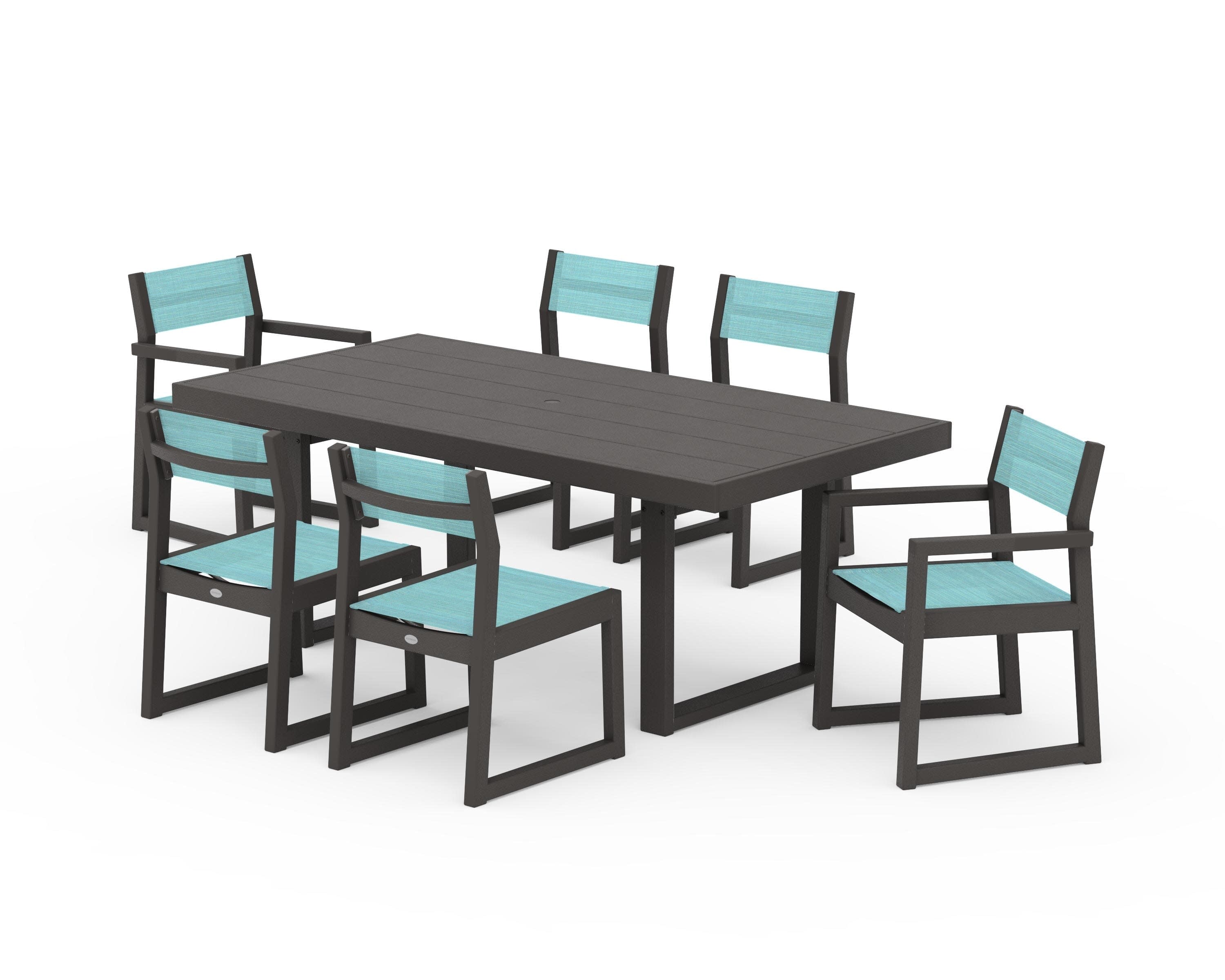 EDGE Sling 7-Piece Dining Set in Vintage Coffee / Dupioni Aquamarine Sling