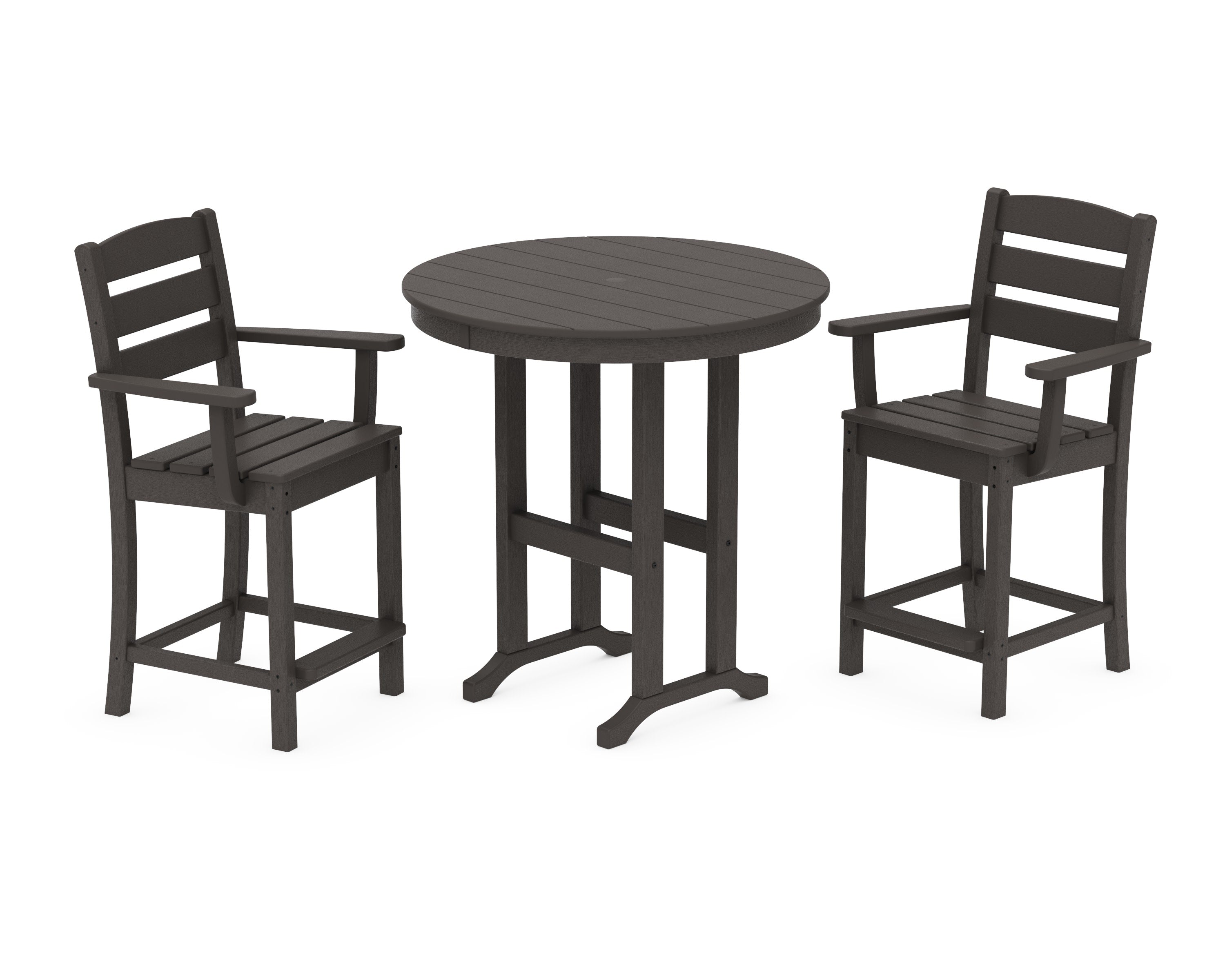 Lakeside 3-Piece Round Farmhouse Arm Chair Counter  Set in Vintage Coffee