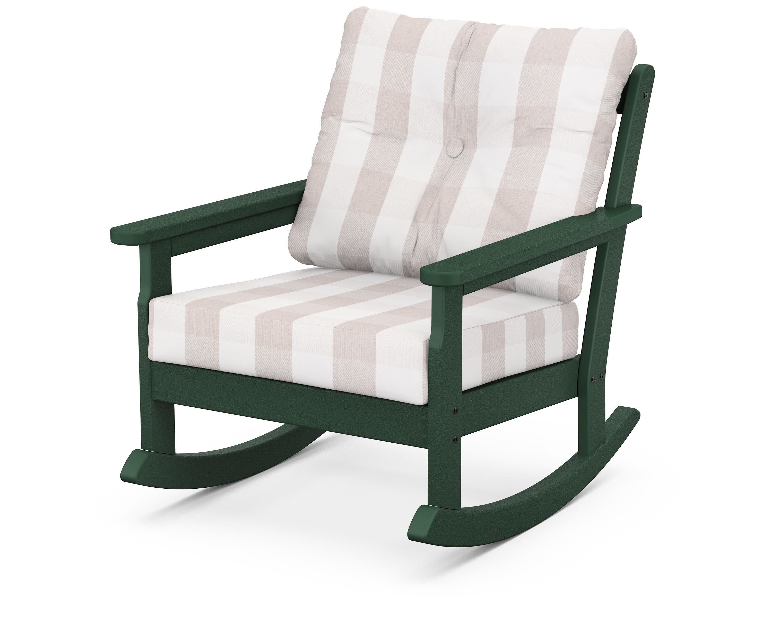 Vineyard Deep Seating Rocking Chair in Green / Buffalo Plaid Dune Burlap