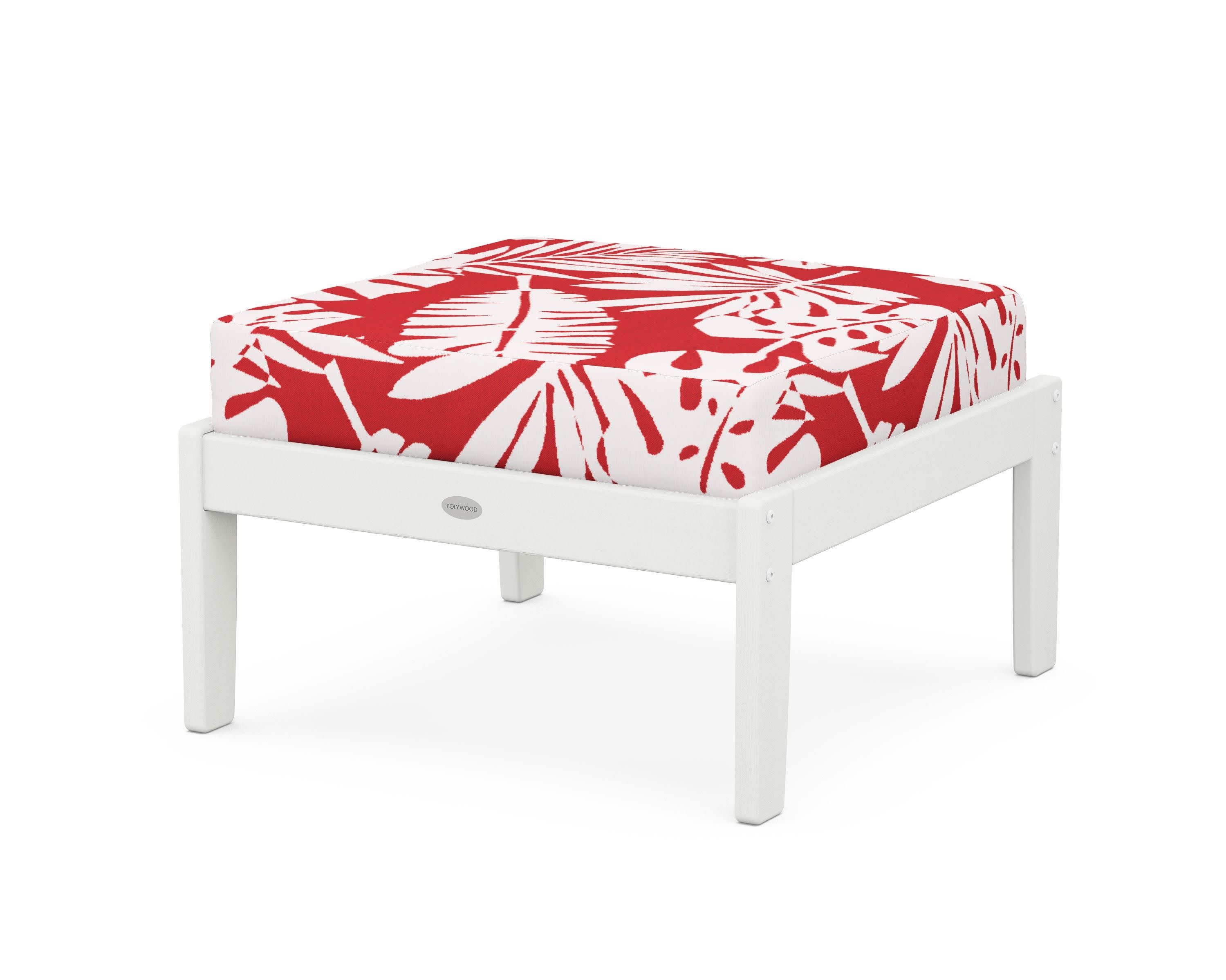 Braxton Deep Seating Ottoman in Vintage White / Leaf Crimson