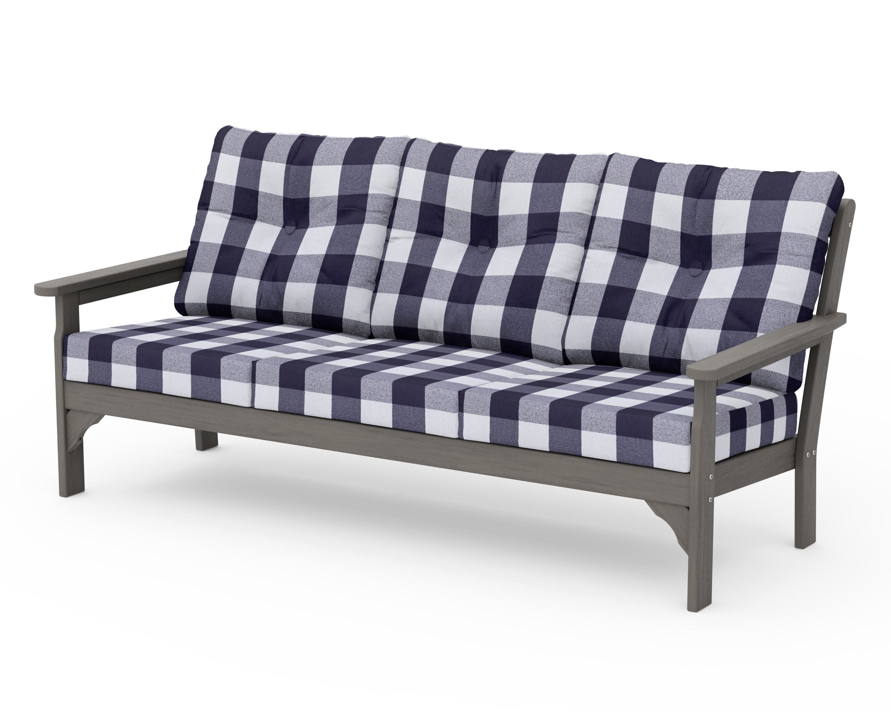 Vineyard Deep Seating Sofa in Driftwood / Buffalo Plaid Navy