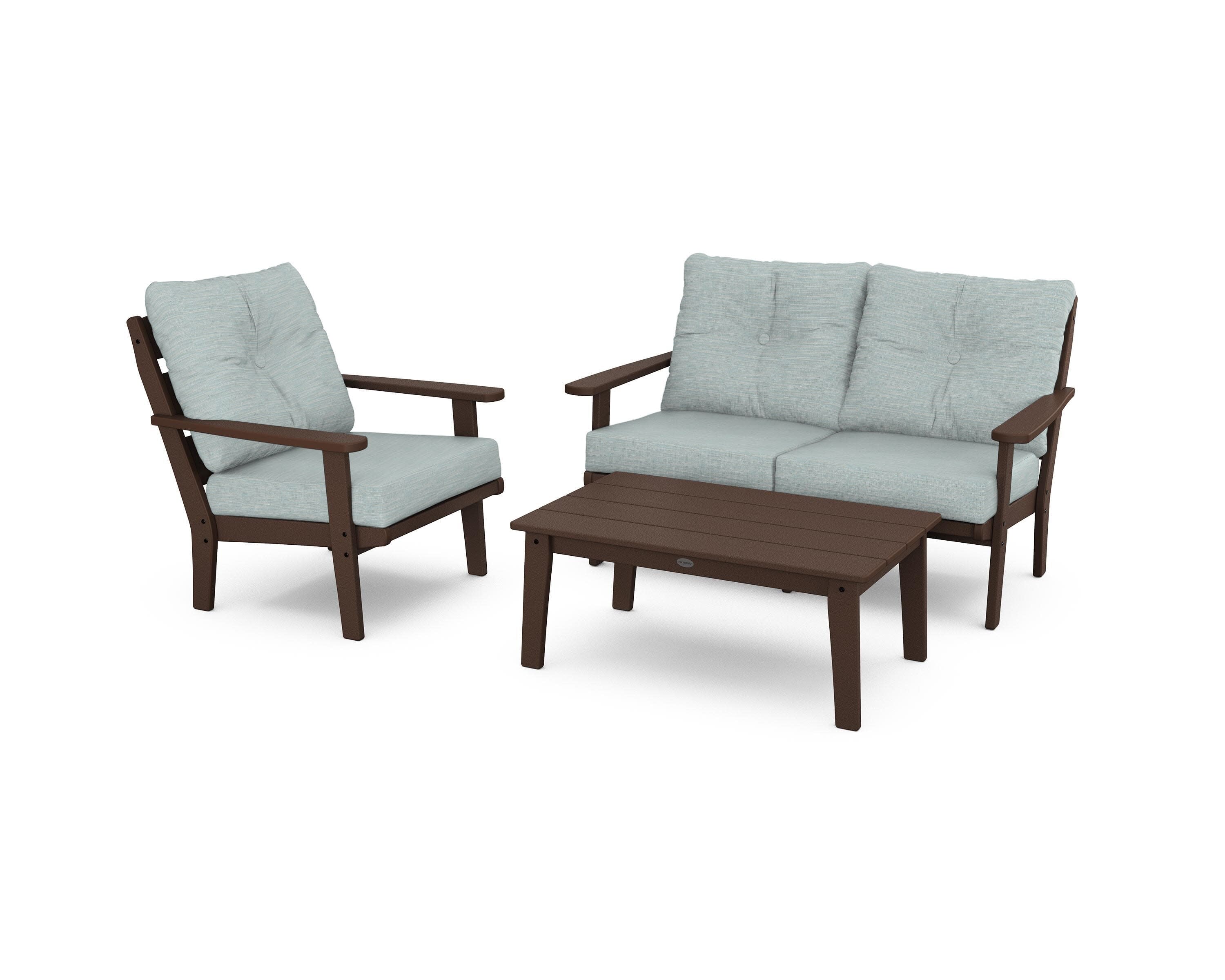 Lakeside 3-Piece Deep Seating Set in Mahogany / Soothe Mist
