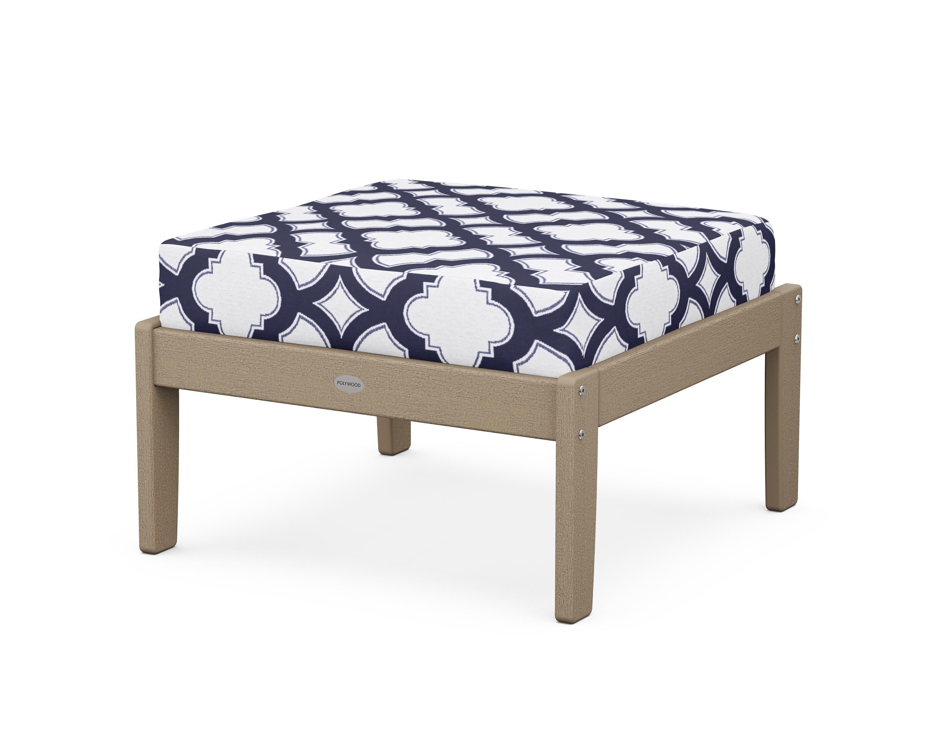 Braxton Deep Seating Ottoman in Vintage Sahara / Trellis Navy