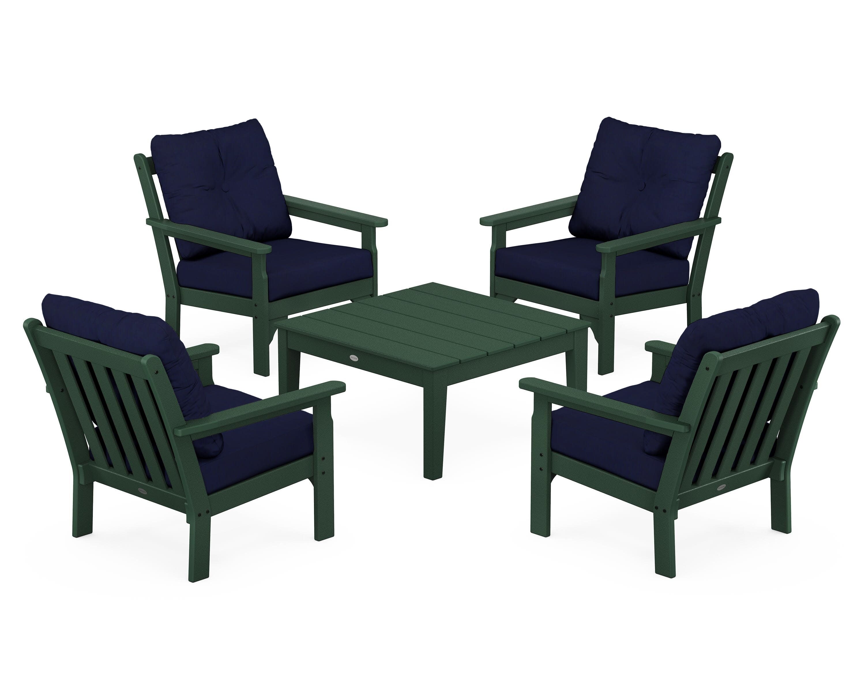 Vineyard 5-Piece Deep Seating Conversation Set in Green / Navy